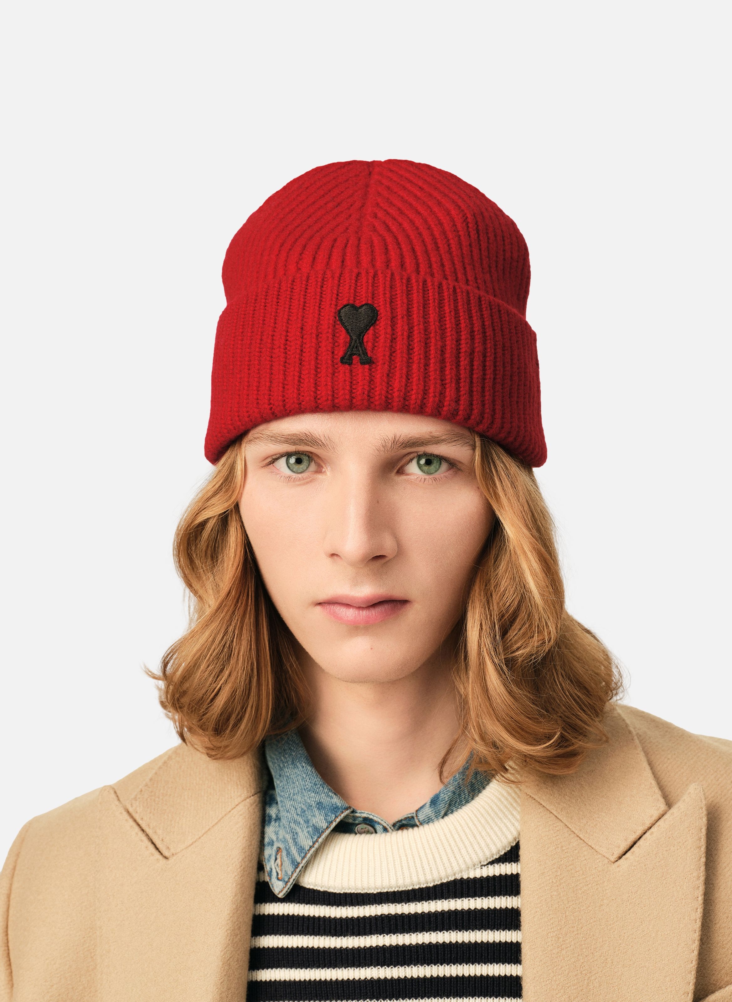Bonnet unisexe en laine ami de coeur AMI PARIS Rouge