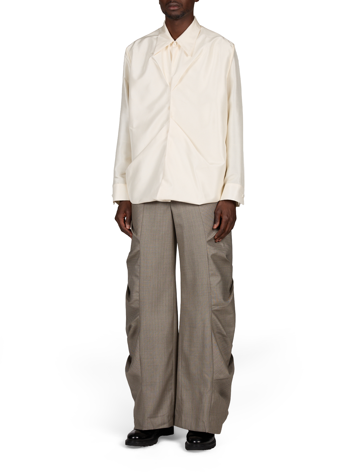 Pleated silk Cruces shirt CAMPILLO Beige