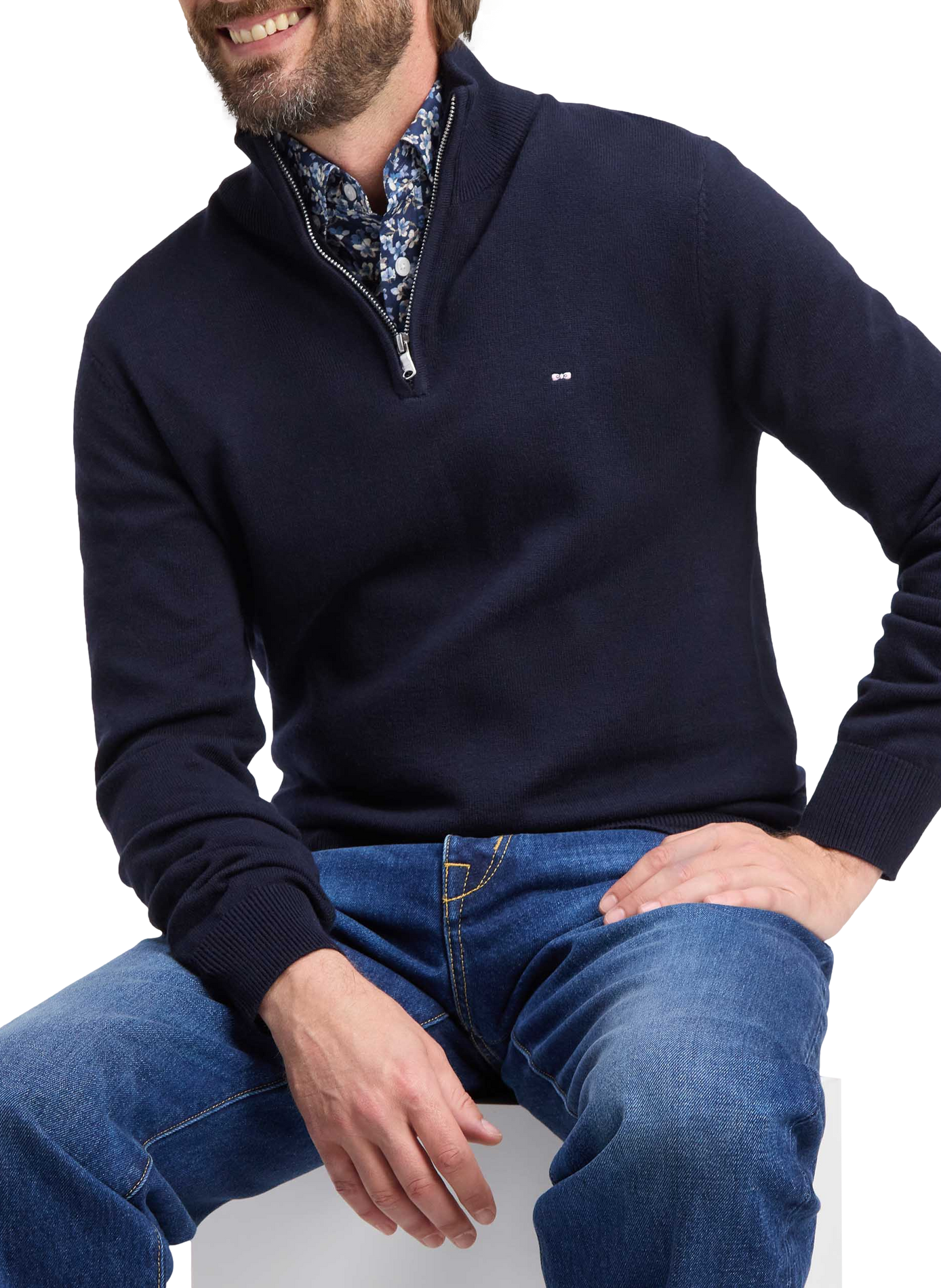 Pull col montant zippée en laine mélangée EDEN PARK Blue