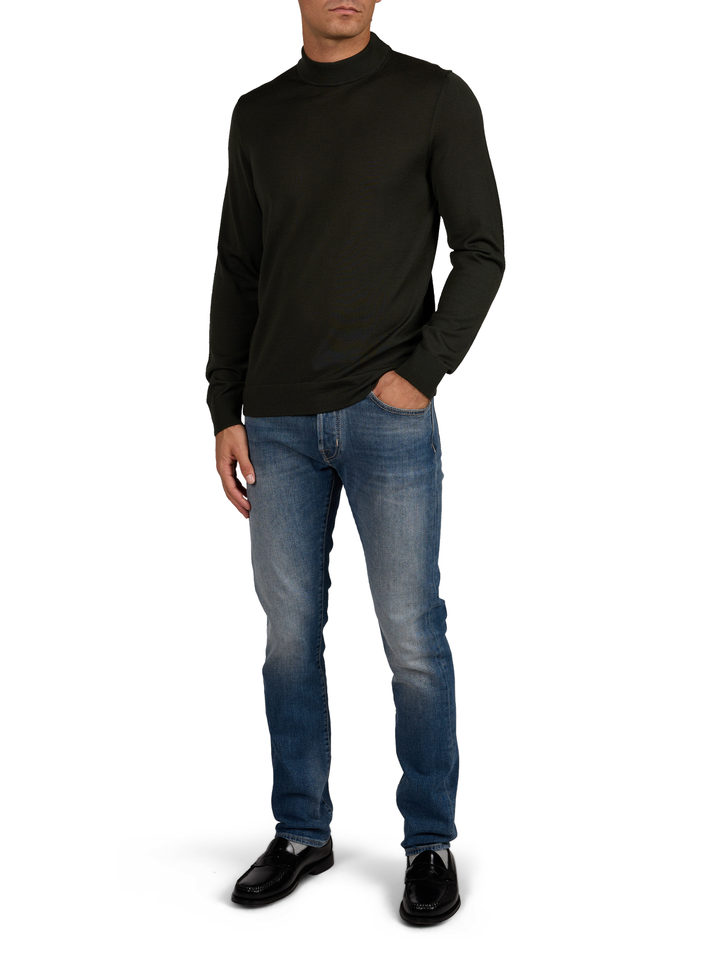 Marek straight high-neck wool virgin sweater STRELLSON Khaki