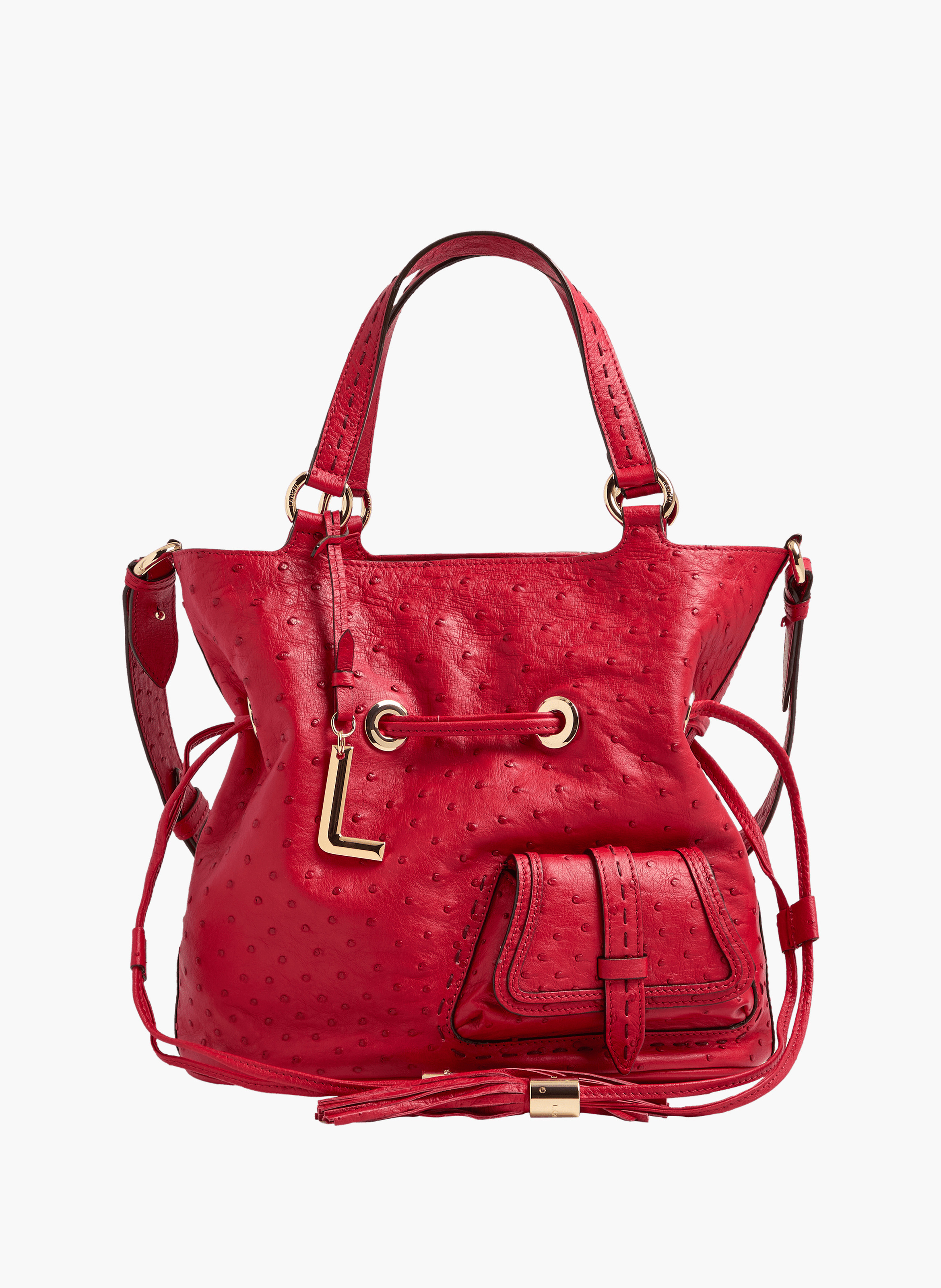 Sac seau premier flirt de lancel en animation 150y autruche : autruche & cuir de vachette lisse LANCEL Rouge