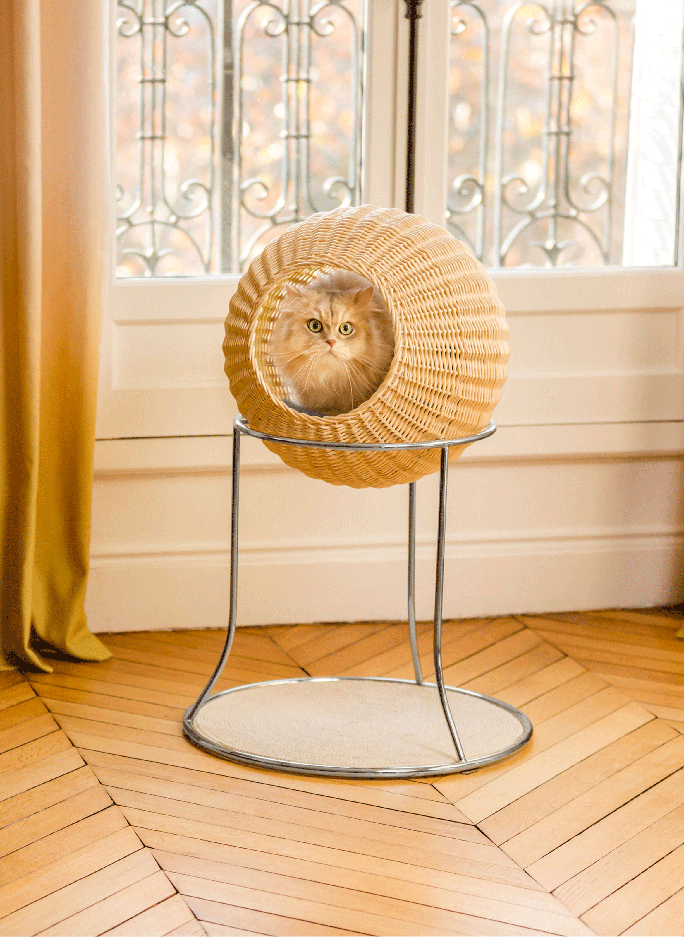 Arbre à chat artisanal en osier Beige