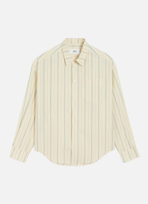 Chemise rayée ami boxy de coeur en coton unisexe Beige by AMI PARIS AMI PARIS Chemise rayée ami boxy de coeur en coton unisexe Beige