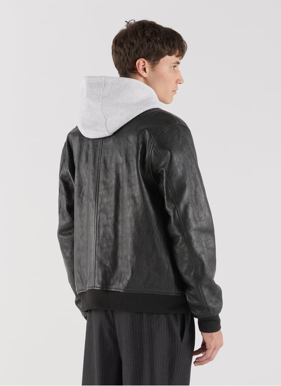 Jacket with classic collar in leather | Black by SAISON 1865 Jacket with classic collar in leather Black