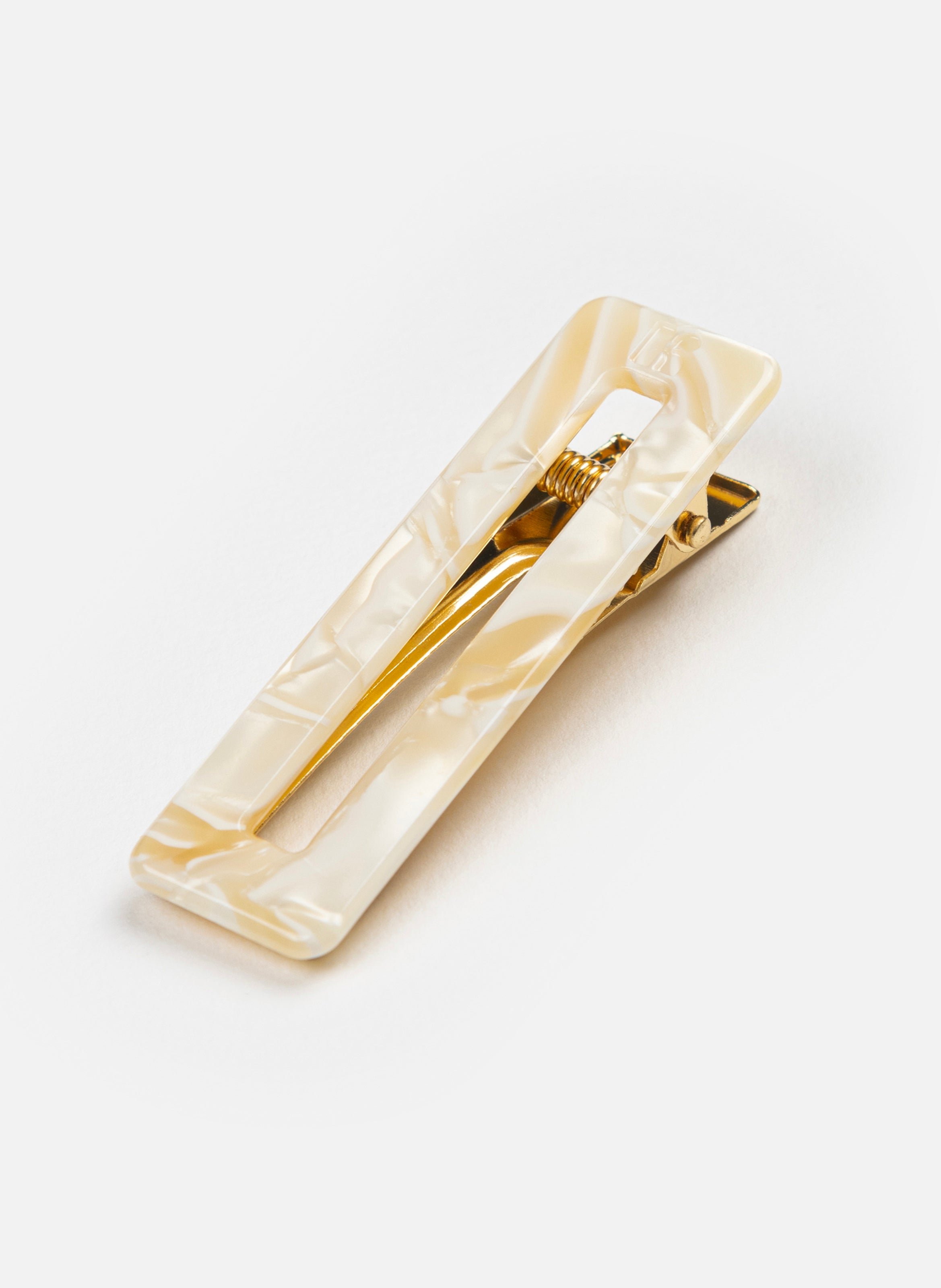 Barrette à cheveux rectangle en acétate de cellulose et acier inoxydable KURAGE GINZA Beige