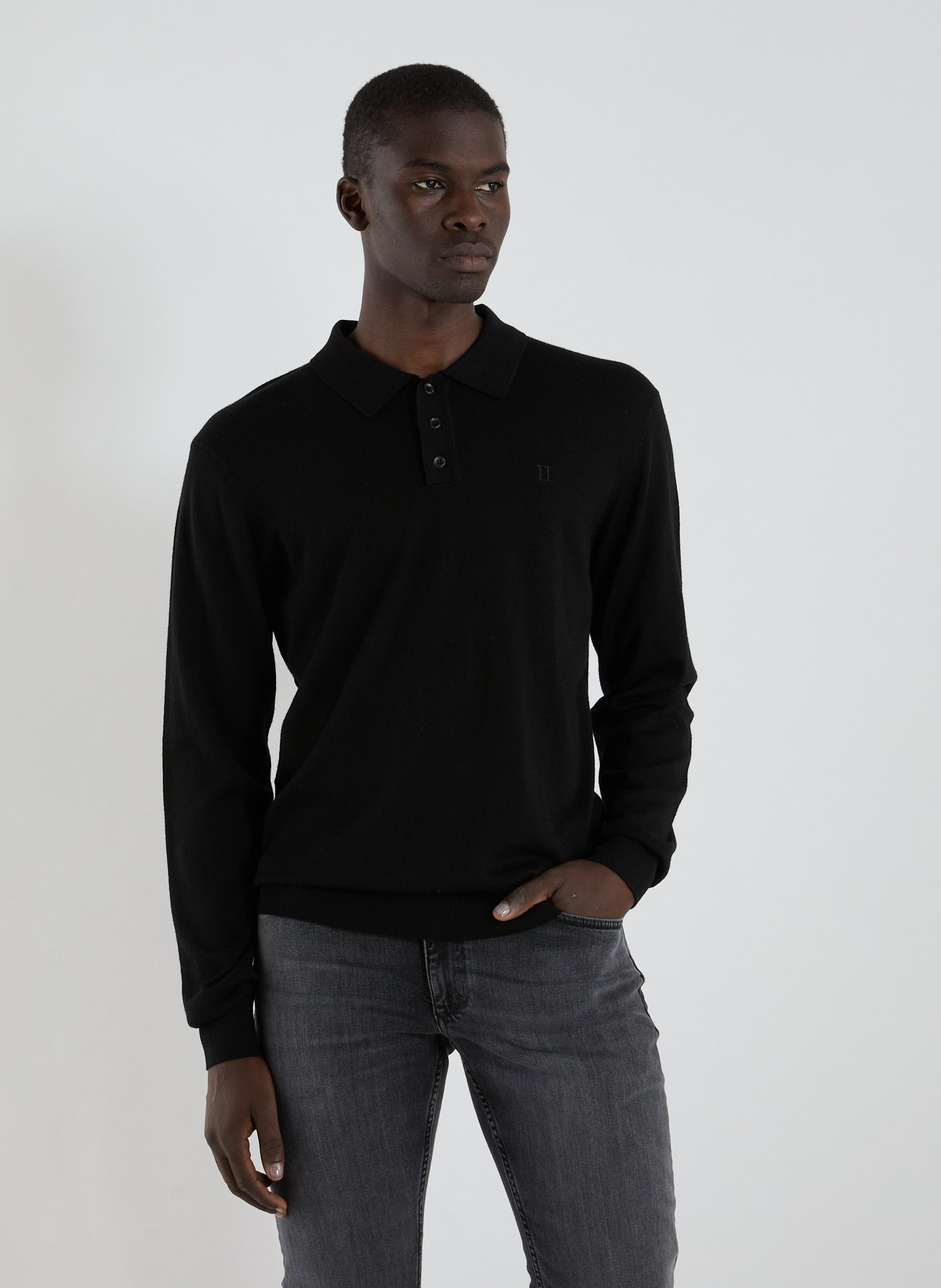 LES DEUX Long-sleeved wool polo Black