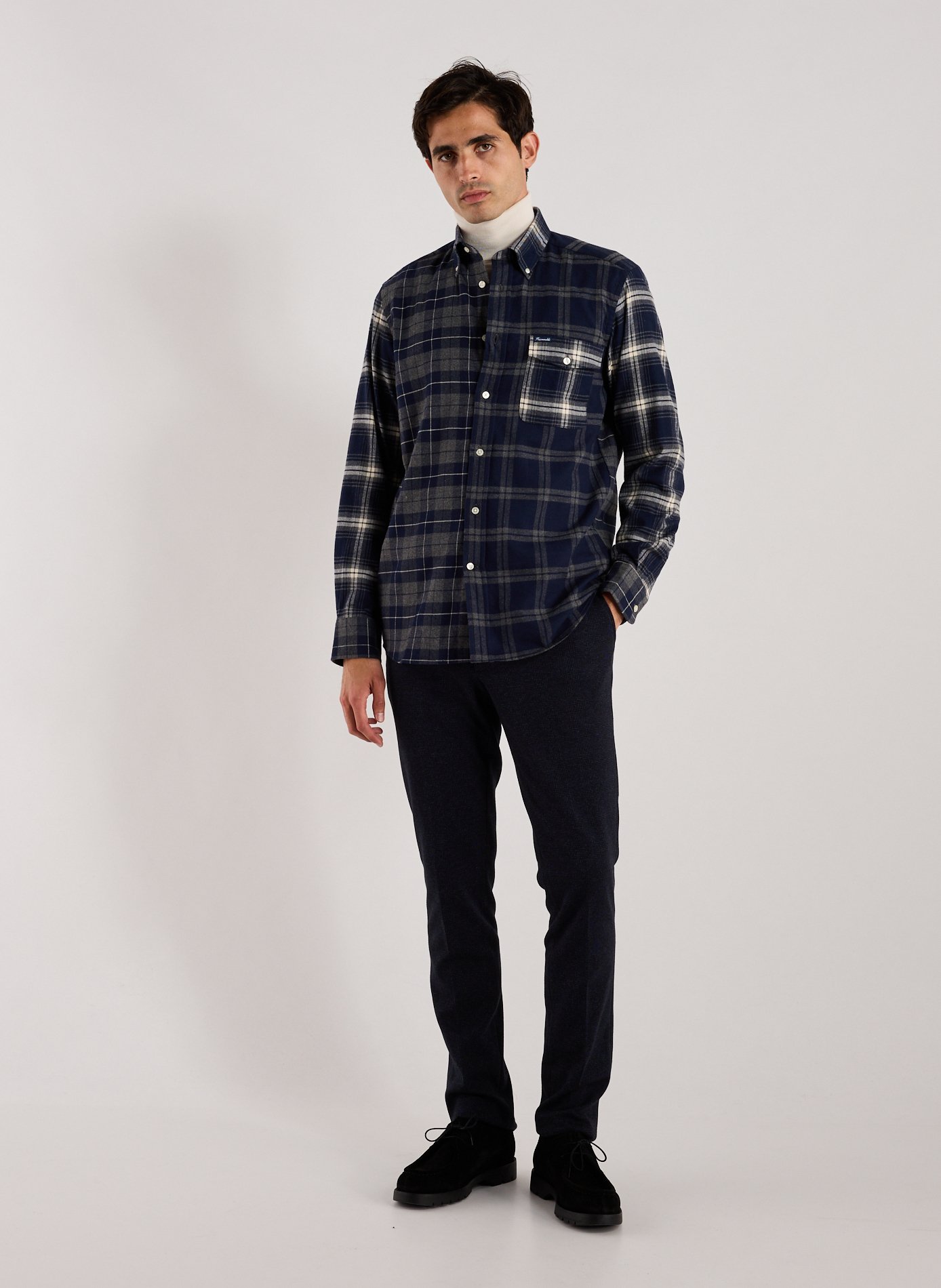 Chemise col américain à carreaux en coton FACONNABLE Bleu