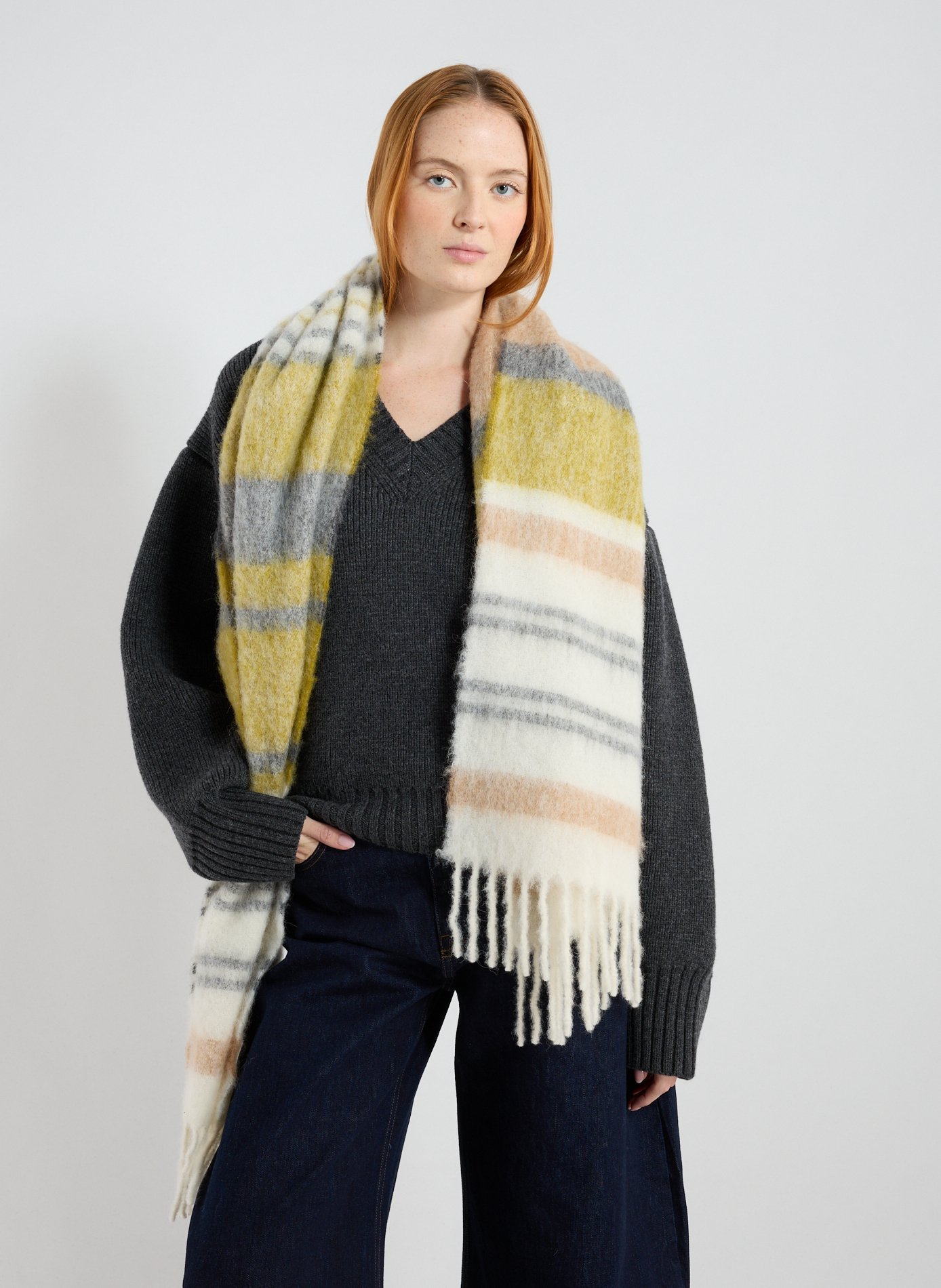 Echarpe à rayures en laine mélangée SAISON 1865 Beige