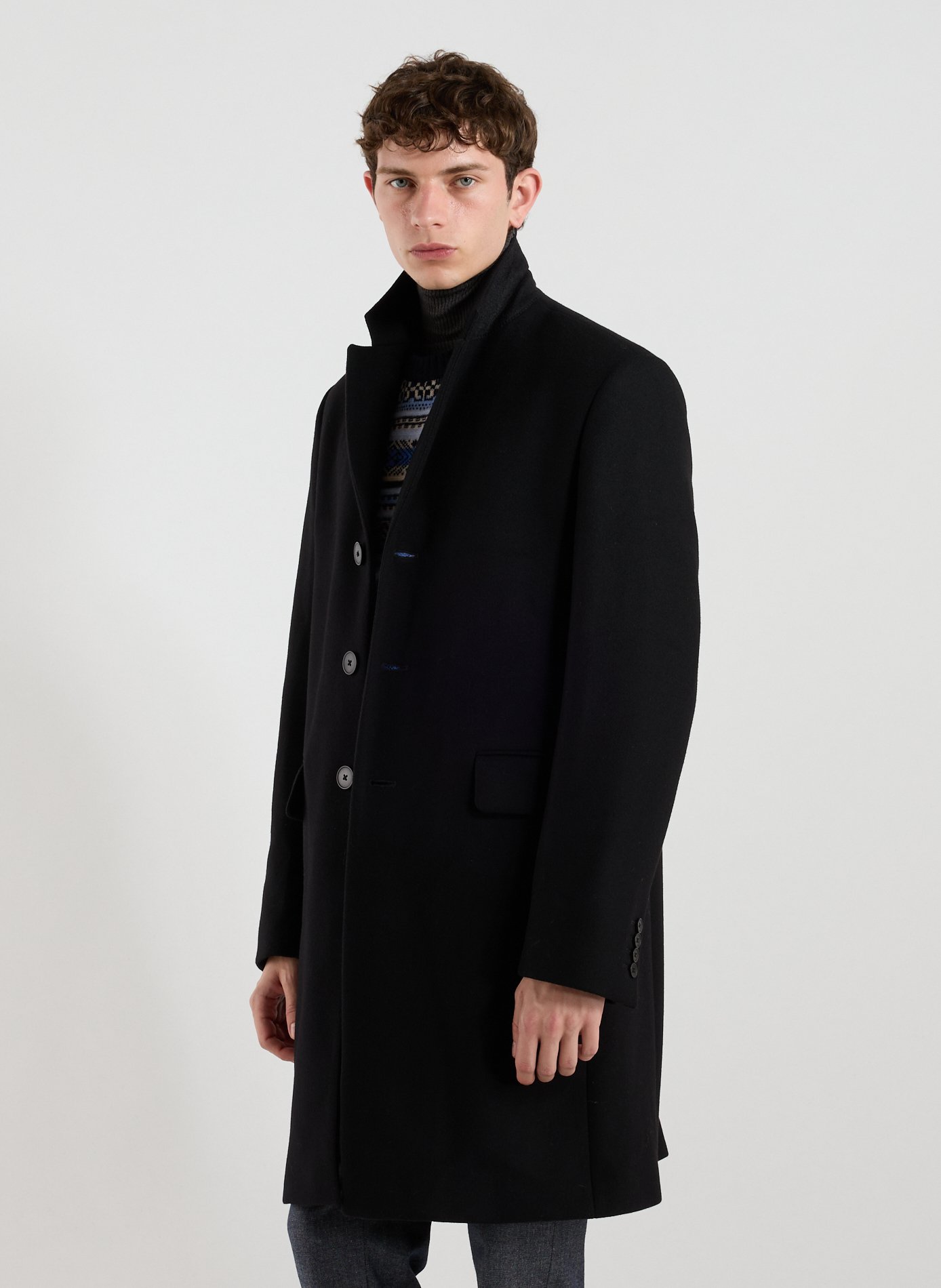 AU PRINTEMPS PARIS Manteau col tailleur en laine et cachemire mélangés Noir
