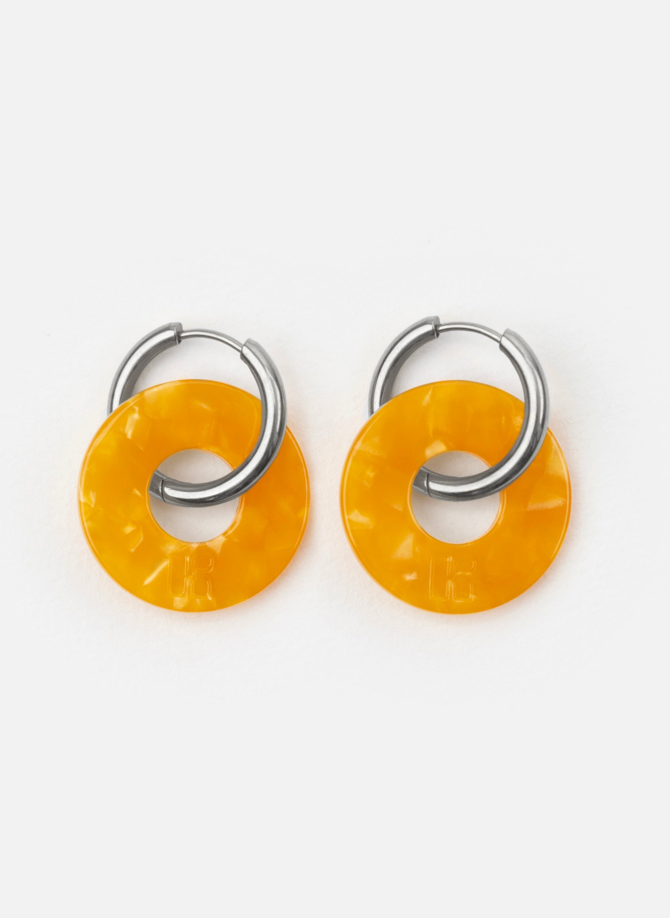 KURAGE GINZA Boucles d'oreilles donuts avec anneaux en acier inoxydable argenté Orange