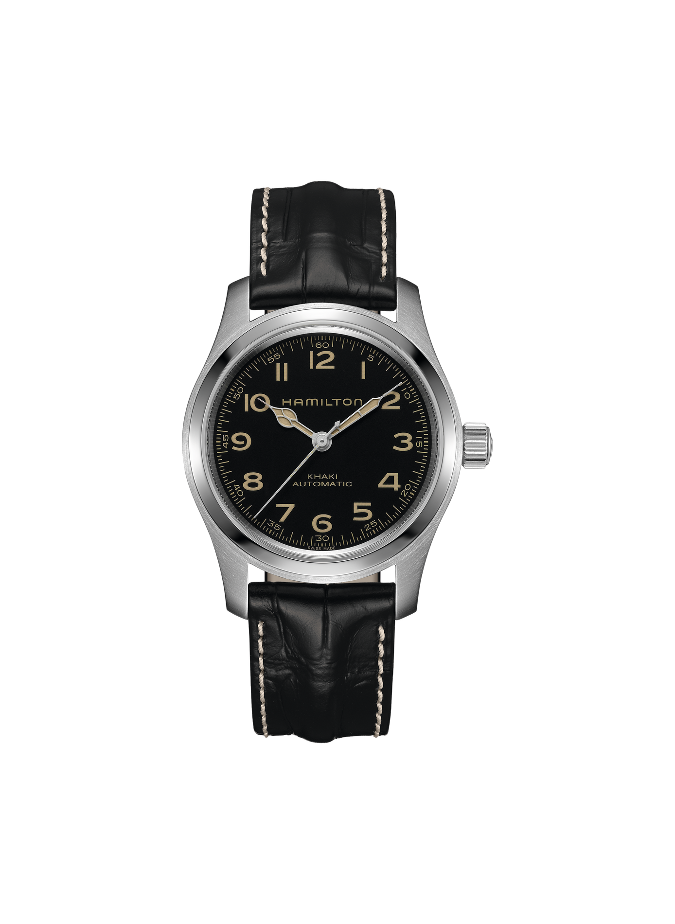 Montre automatique en cuir et acier inoxydable HAMILTON Noir