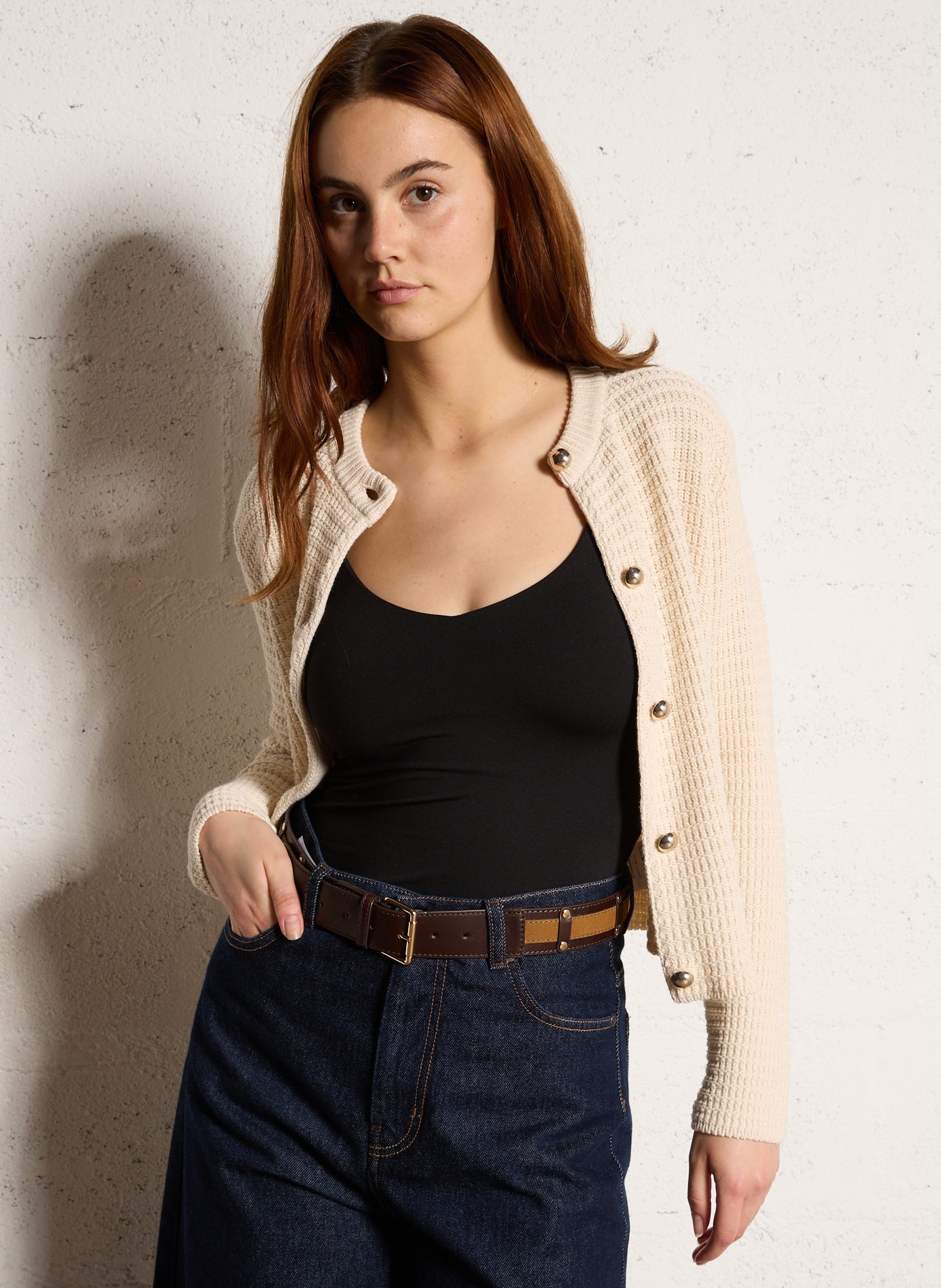 Ceinture à boucle en cuir leonard MAISON 123 Beige