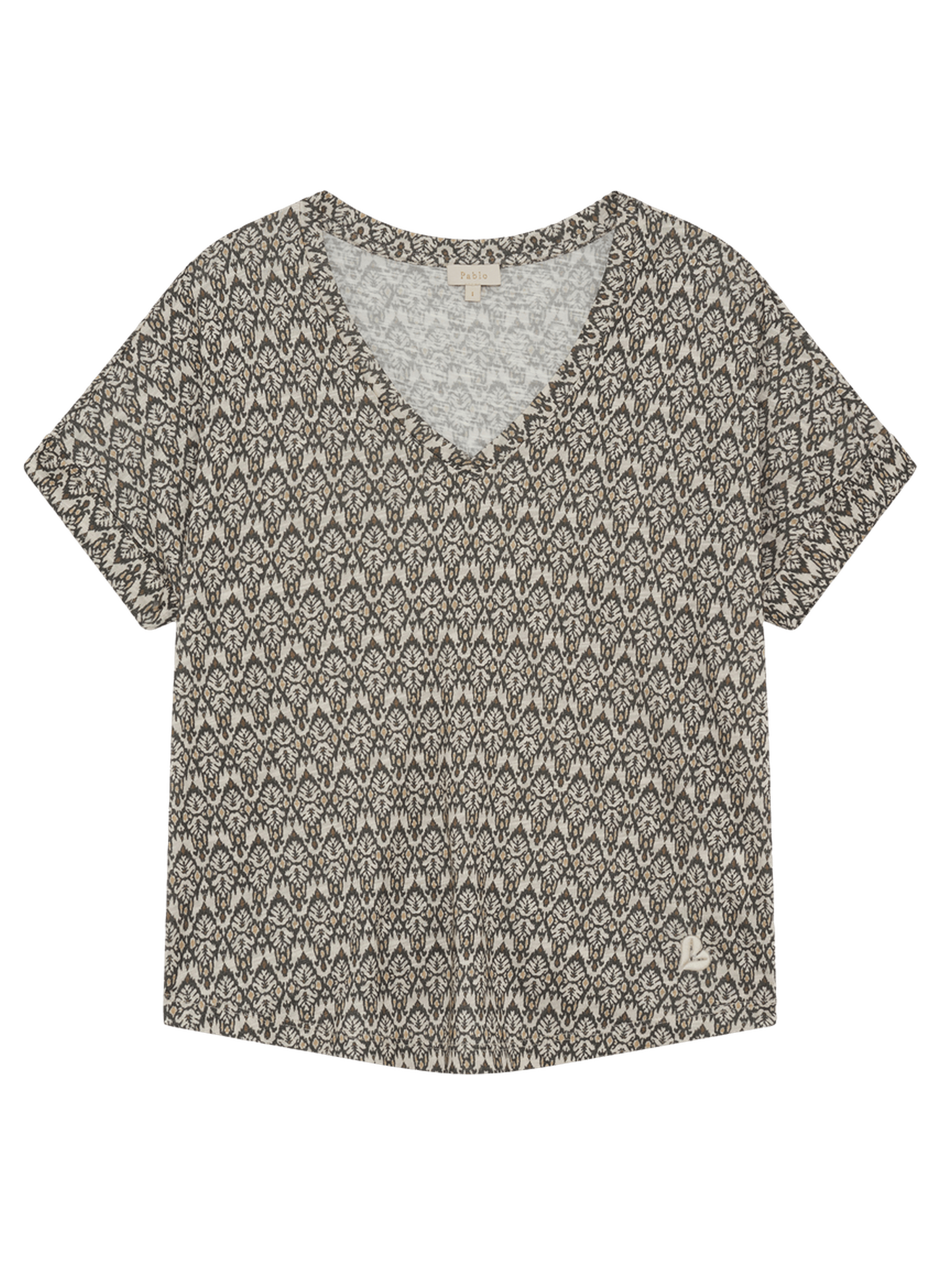T-shirt v imprimé en coton - tialy PABLO Beige