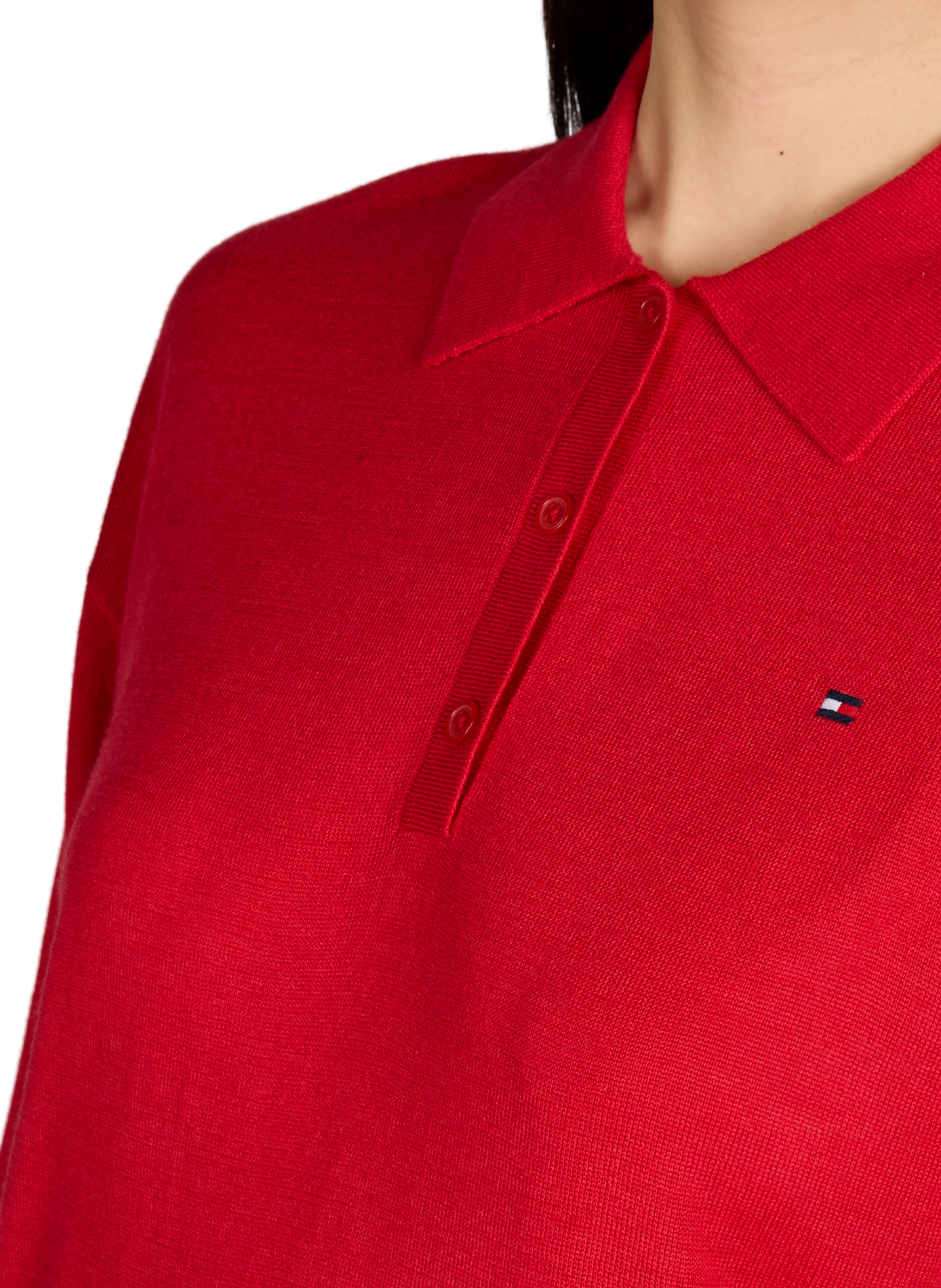 Polo à manches longues en laine et soie TOMMY HILFIGER Rouge