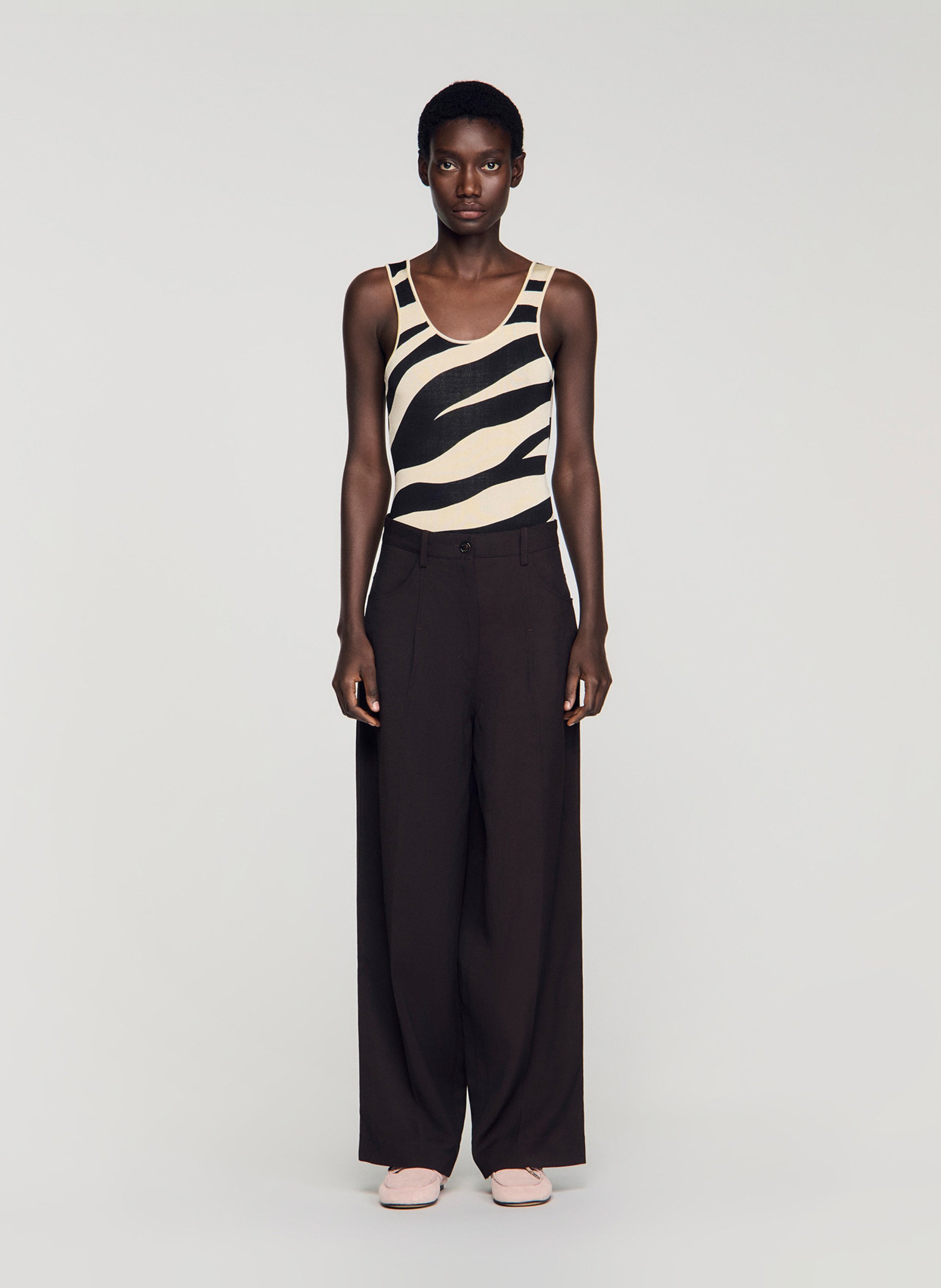 Pantalon large taille haute uni SANDRO Marron