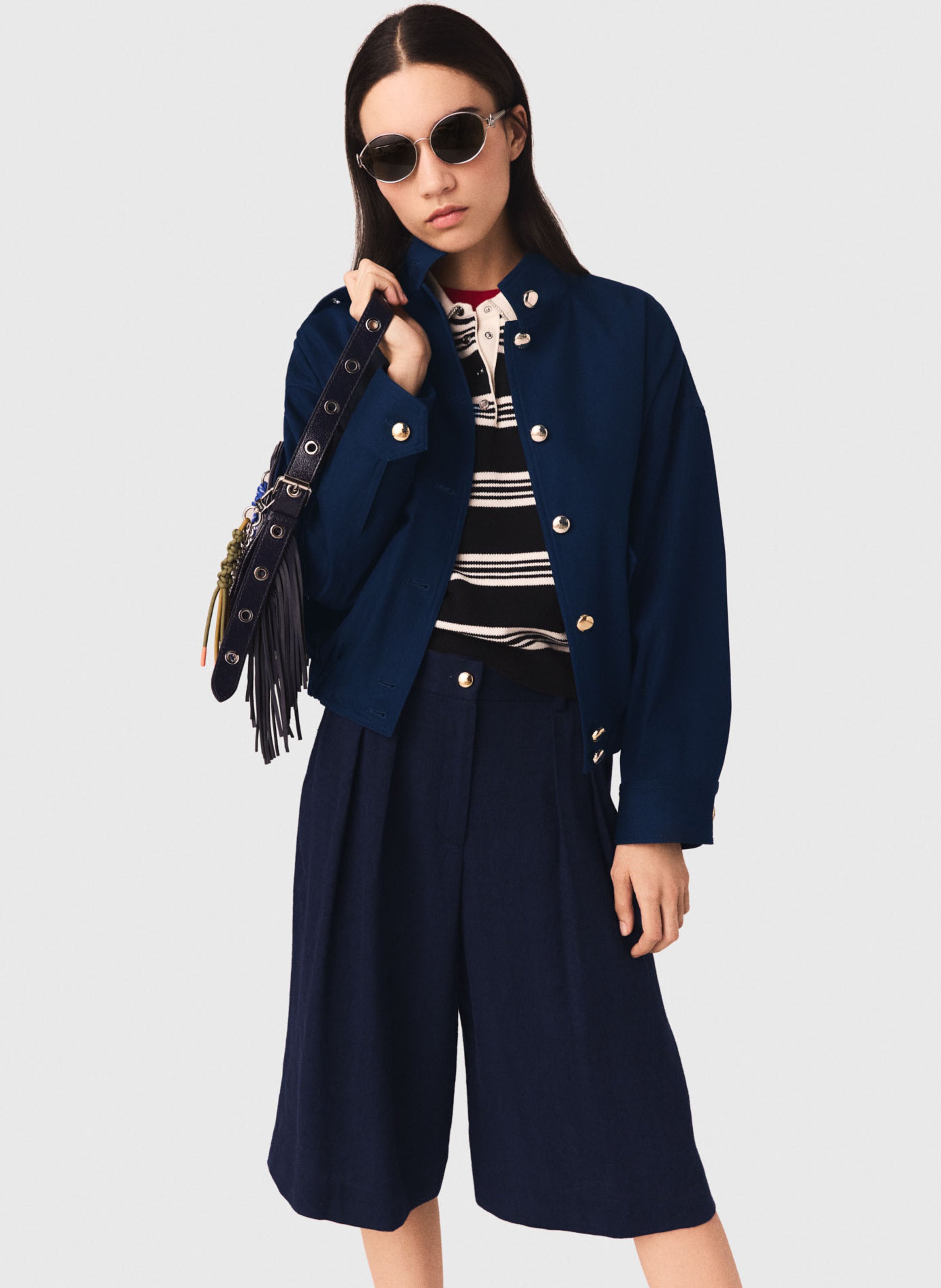 Veste courte boutonnée en coton MAJE Bleu