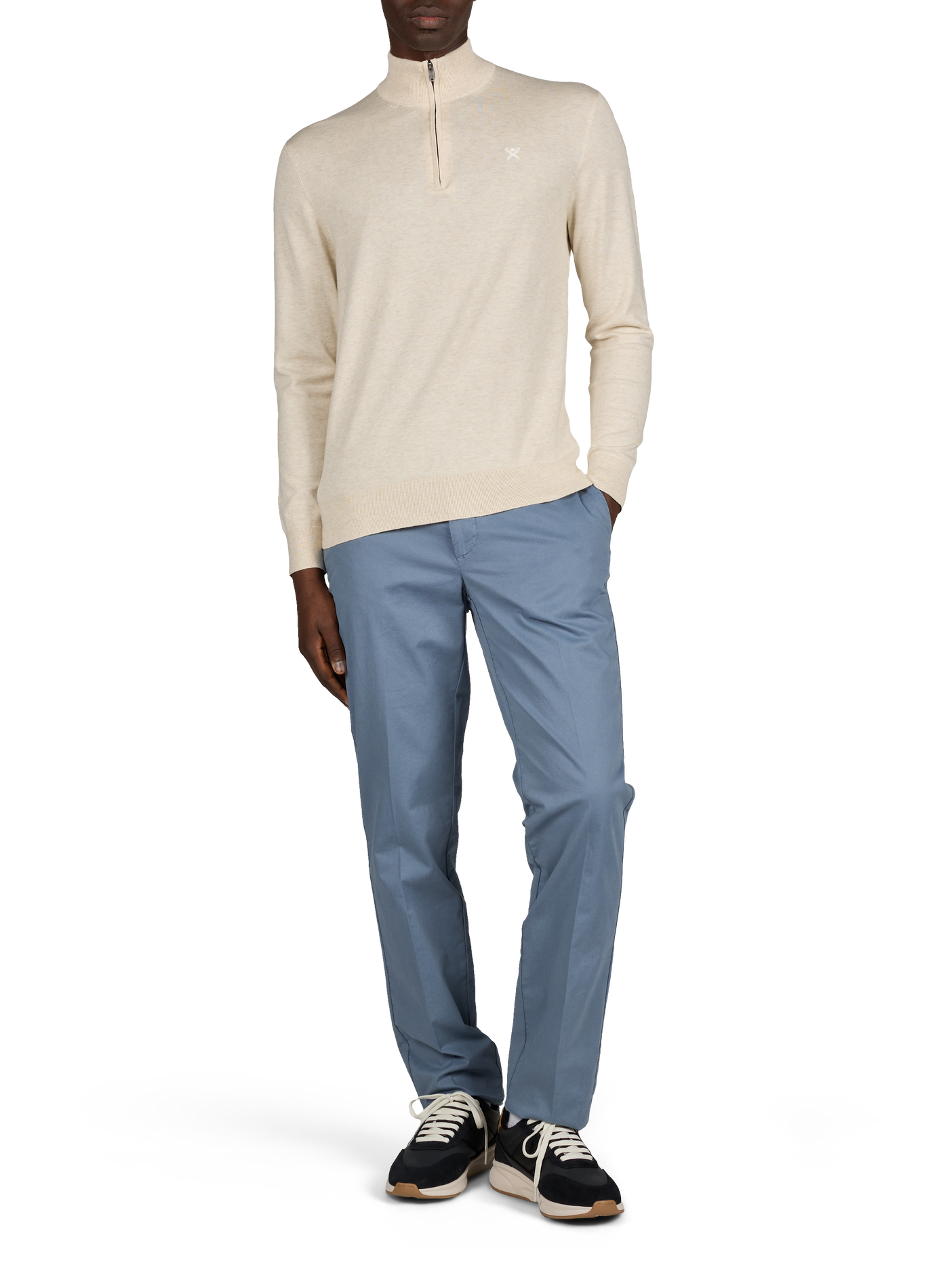 Pull col zippé en coton et soie HACKETT Beige