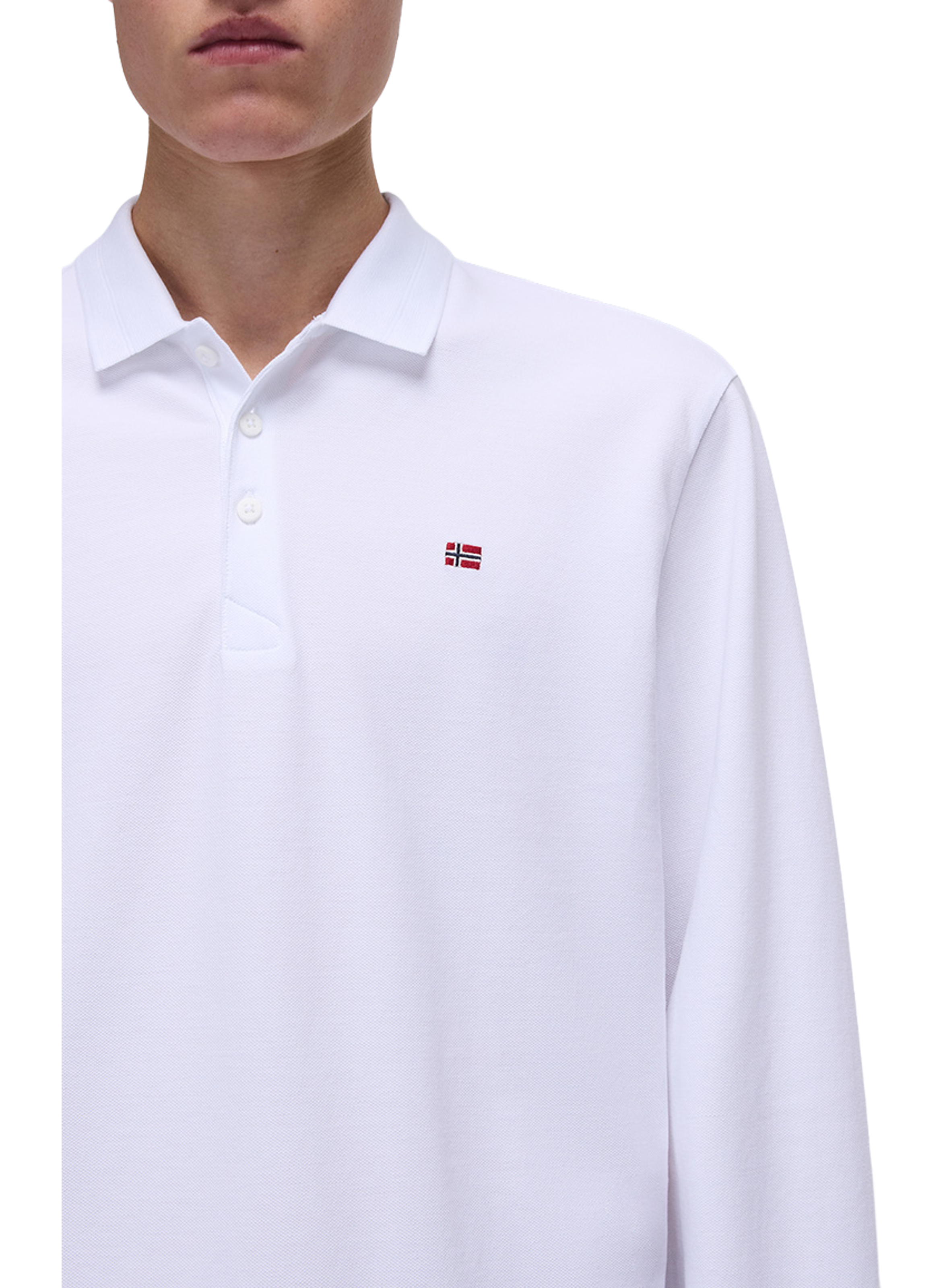 Long-sleeved cotton polo shirt White