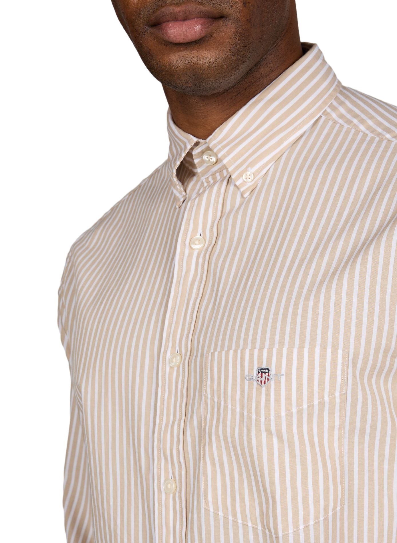 Chemise col américain à rayures en coton GANT Beige