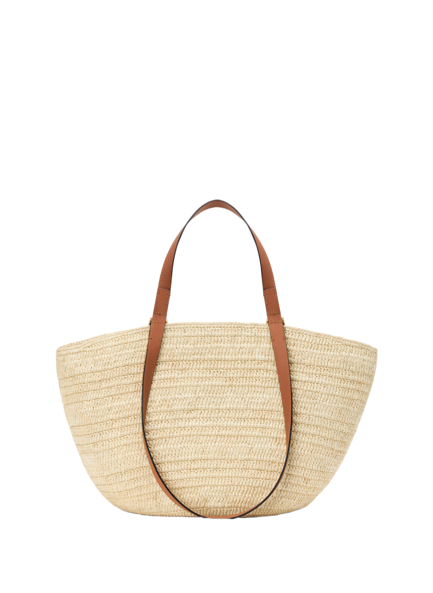Panier Eclipse moyen en raphia et cuir de veau LOEWE Beige