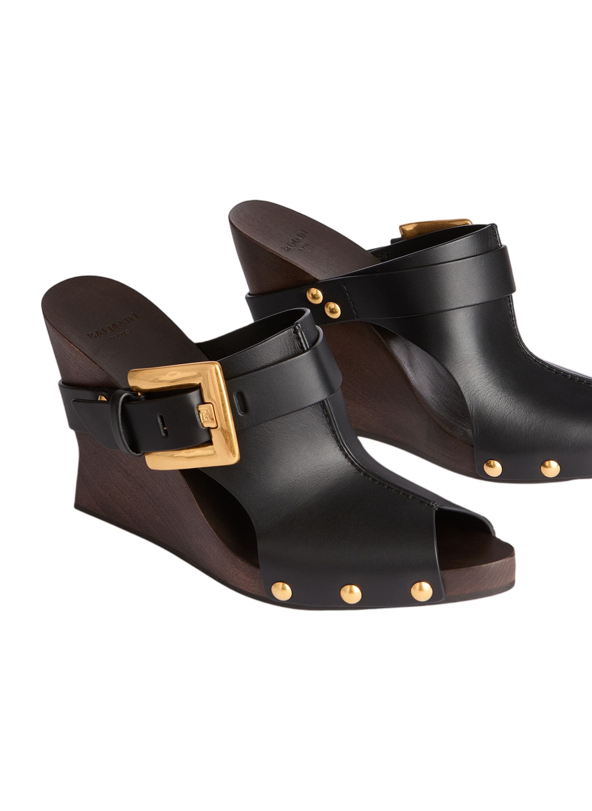 Mules anthem wedge en cuir lisse BALMAIN Noir