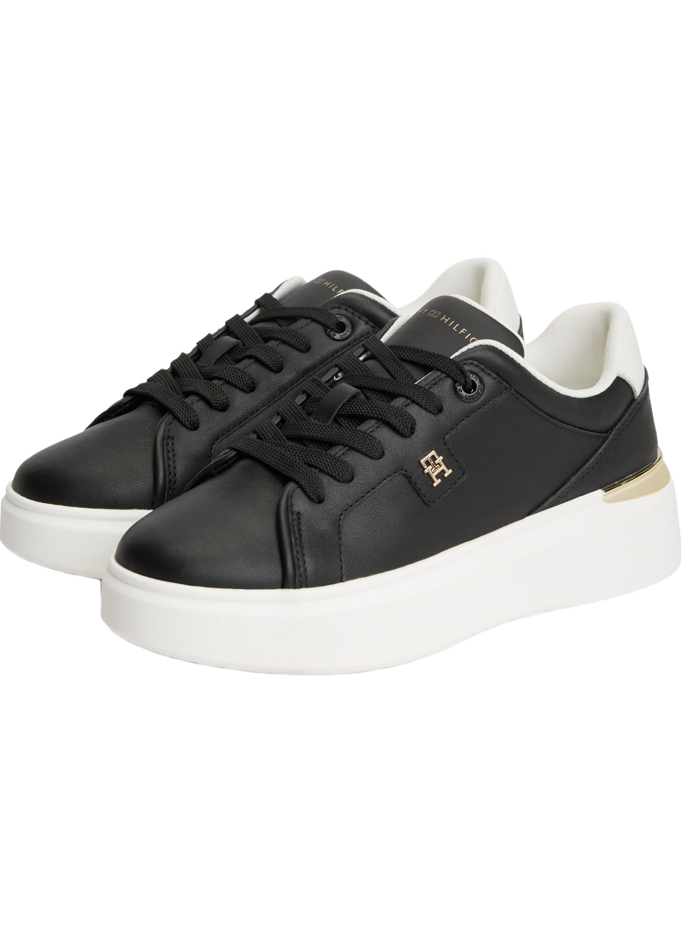 Sneakers with thick soles and gold detail in leather TOMMY HILFIGER Black