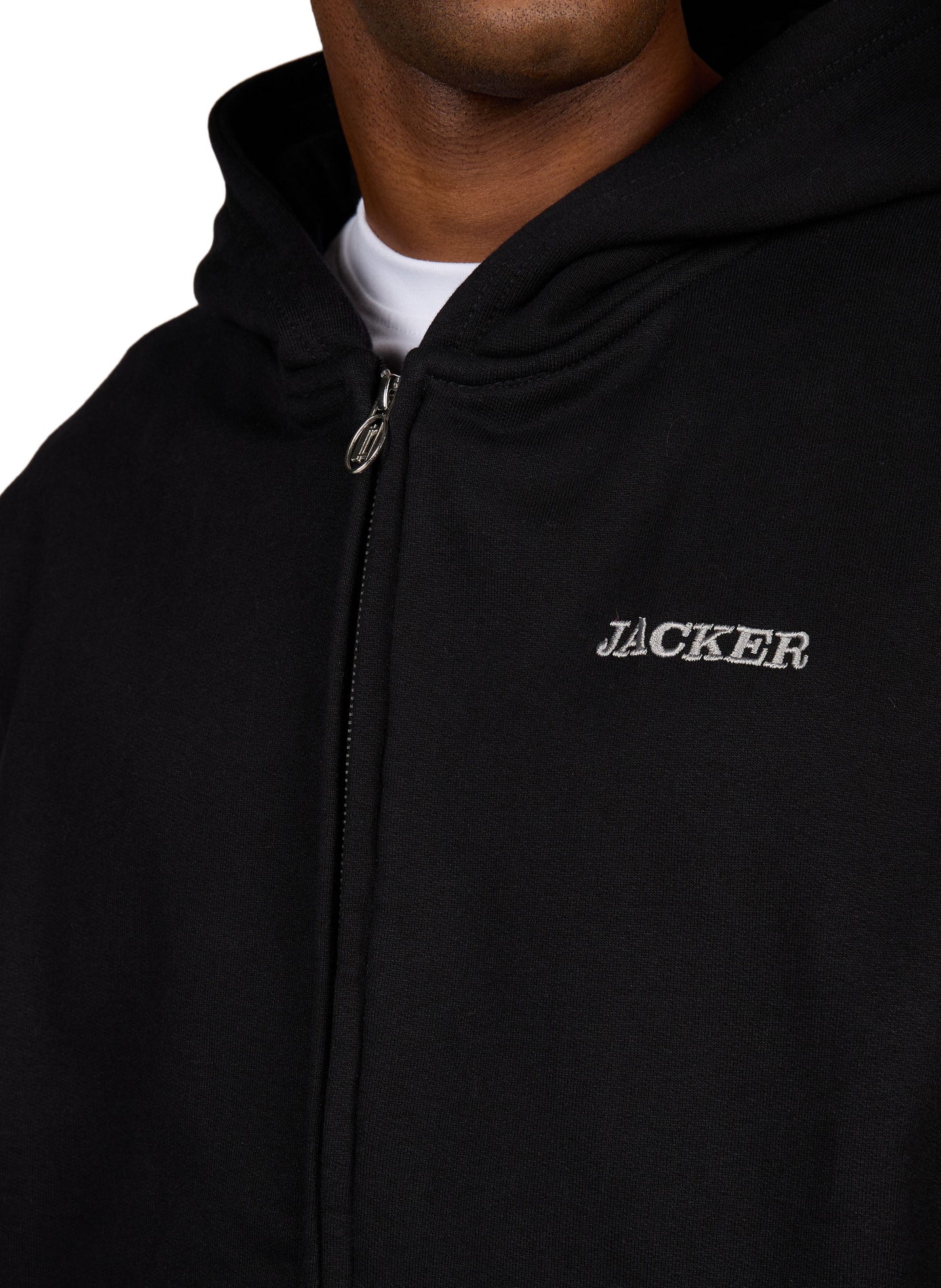 Ritssluiting hoodie met borduursel van katoen JACKER. Zwart