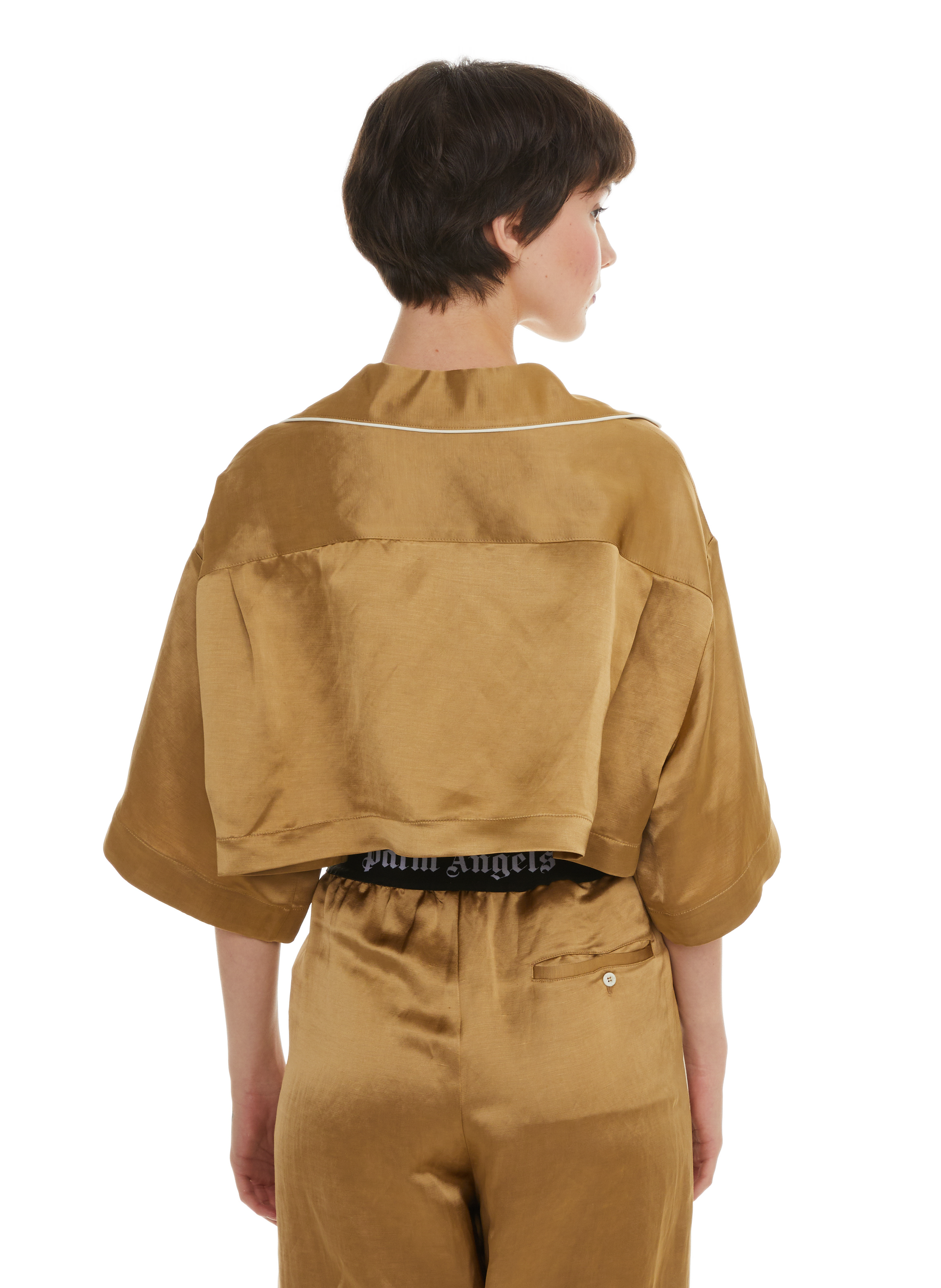 Chemise courte satinée PALM ANGELS Beige