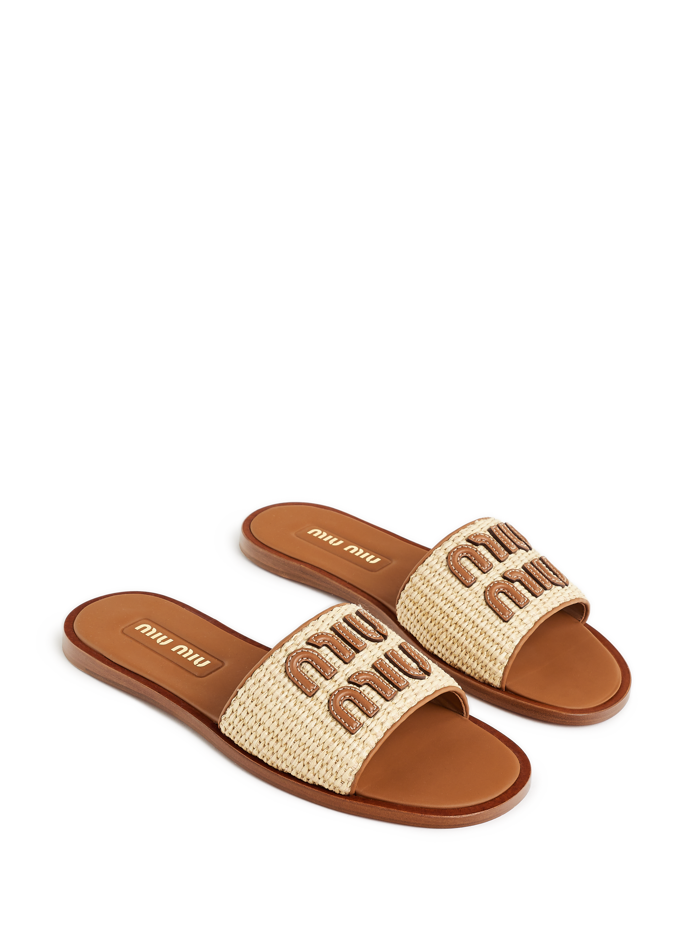 Mules en tissu effet raphia MIU MIU Beige