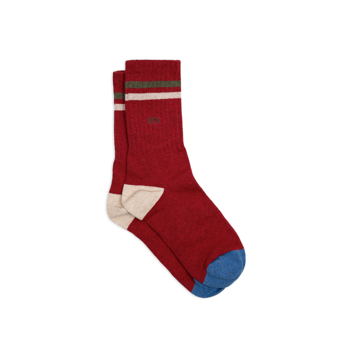 Chaussettes en coton peigné retro  Rouge et beige