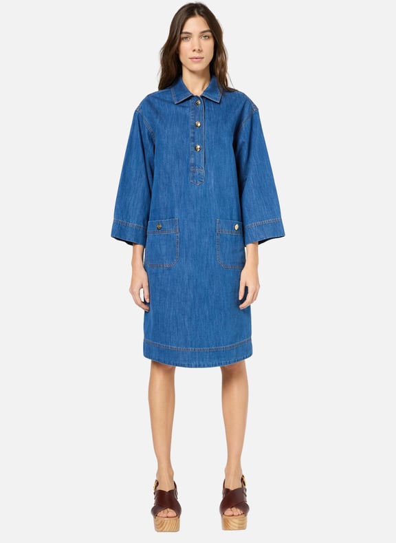Robe droite en denim à boutons dorés - penelope Bleu by GERARD DAREL GERARD DAREL Robe droite en denim à boutons dorés - penelope Bleu