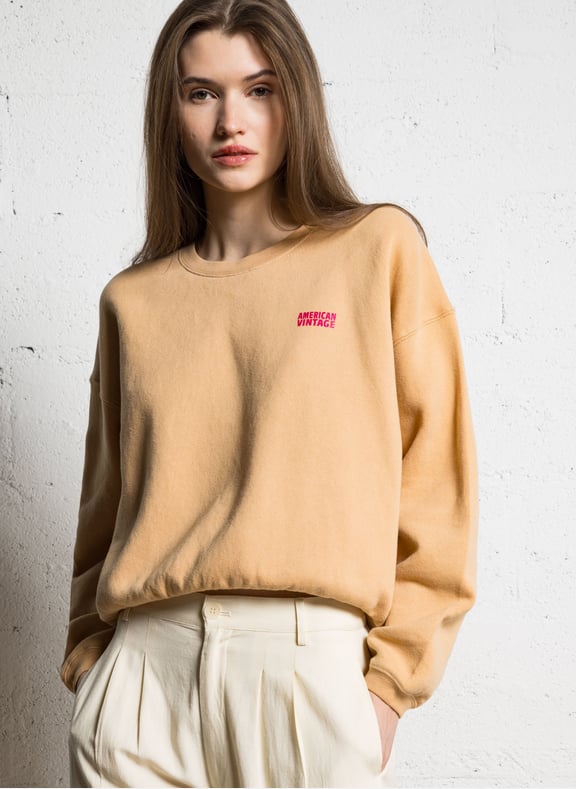 Sweat court col rond en coton mélangé izubird Marron by AMERICAN VINTAGE AMERICAN VINTAGE Sweat court col rond en coton mélangé izubird Marron