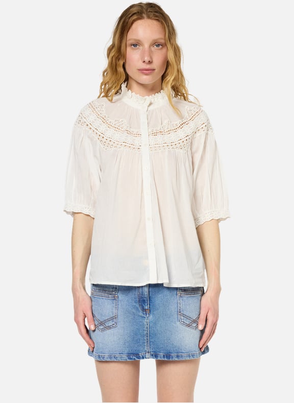 Chemise à broderies en coton - umber Beige by GERARD DAREL GERARD DAREL Chemise à broderies en coton - umber Beige