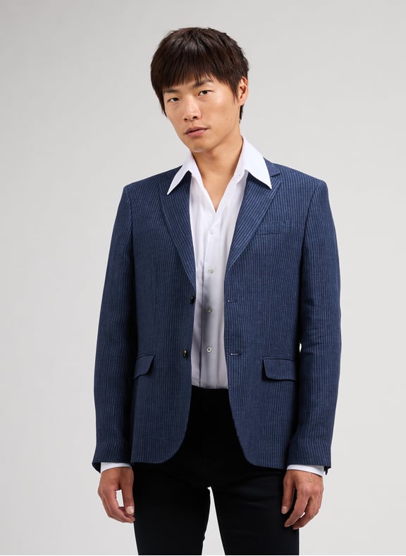 Blazer à rayures fines en lin Bleu by FACONNABLE FACONNABLE Blazer à rayures fines en lin Bleu