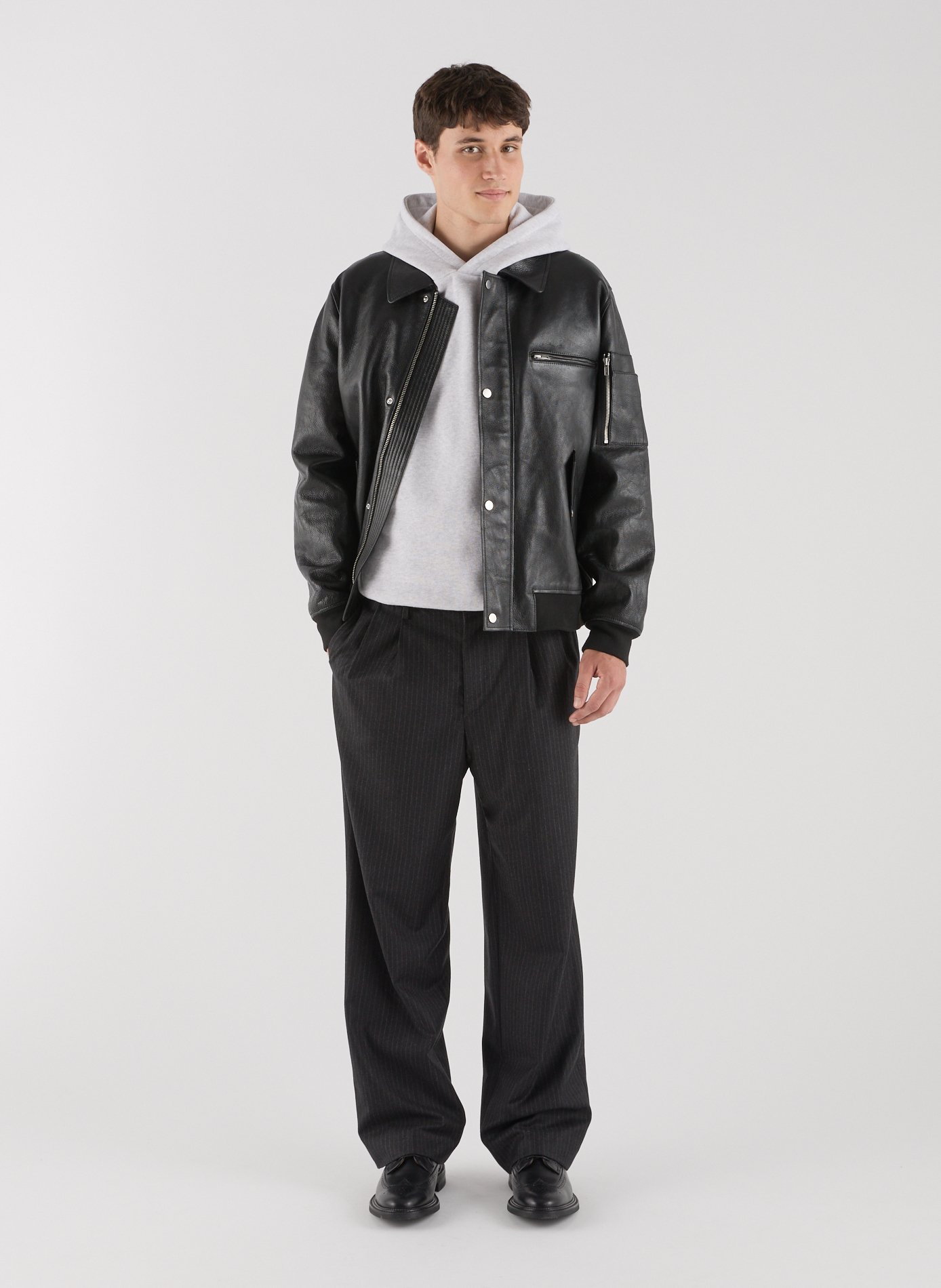 Blouson Gong col classique en cuir de mouton SAISON 1865 Noir