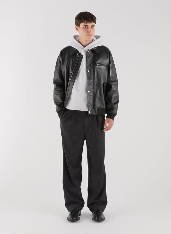 Jacket with classic collar in leather | Black by SAISON 1865 Jacket with classic collar in leather Black