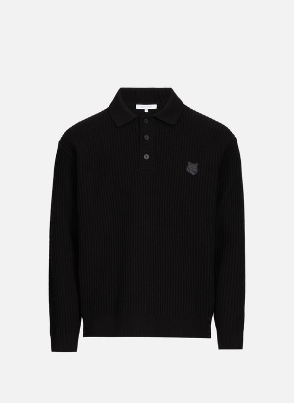 Long-sleeved wool polo Black by MAISON KITSUNÉ MAISON KITSUNÉ Long-sleeved wool polo Black