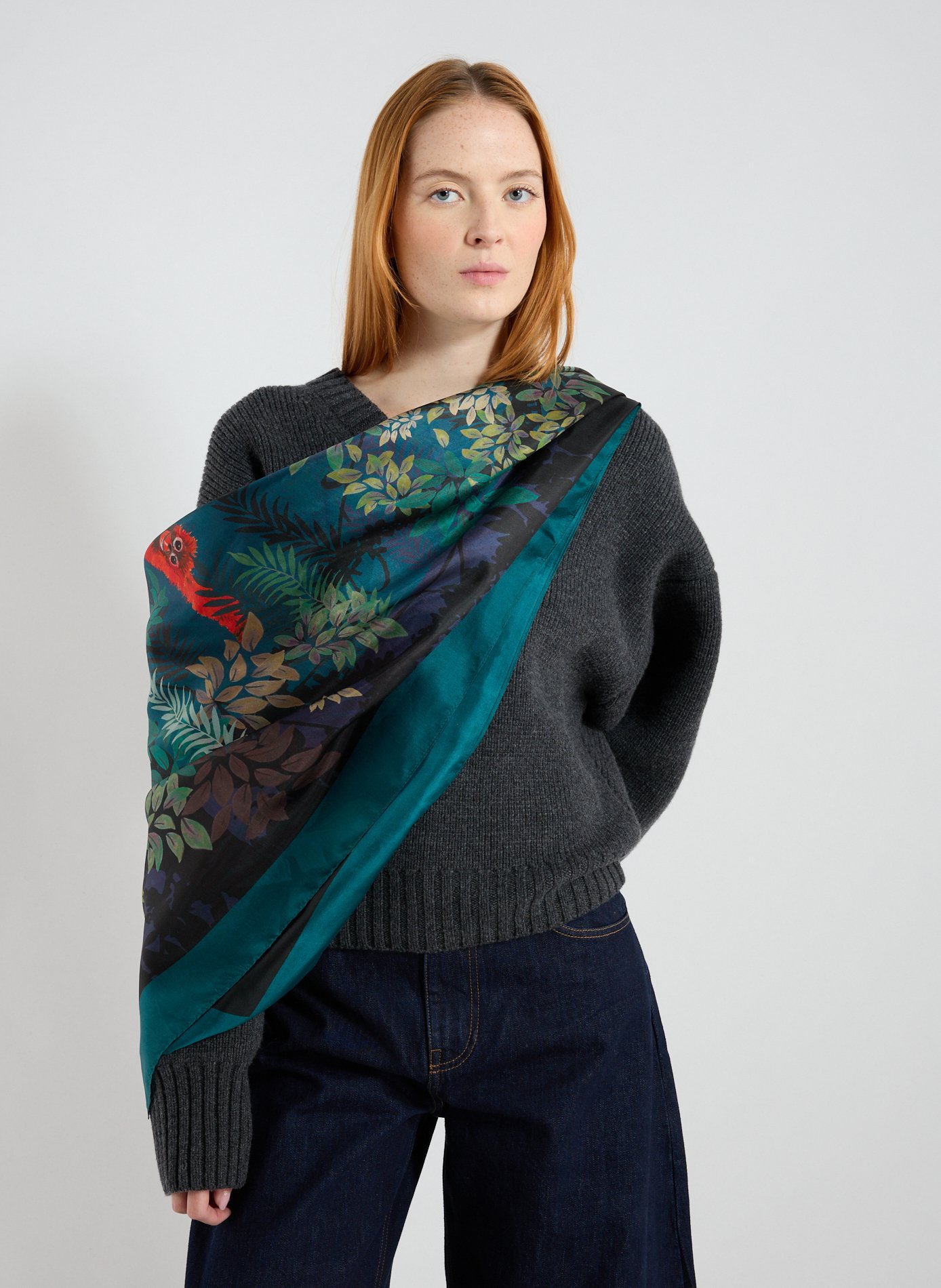 Foulard imprimé floral en soie WILD Bleu