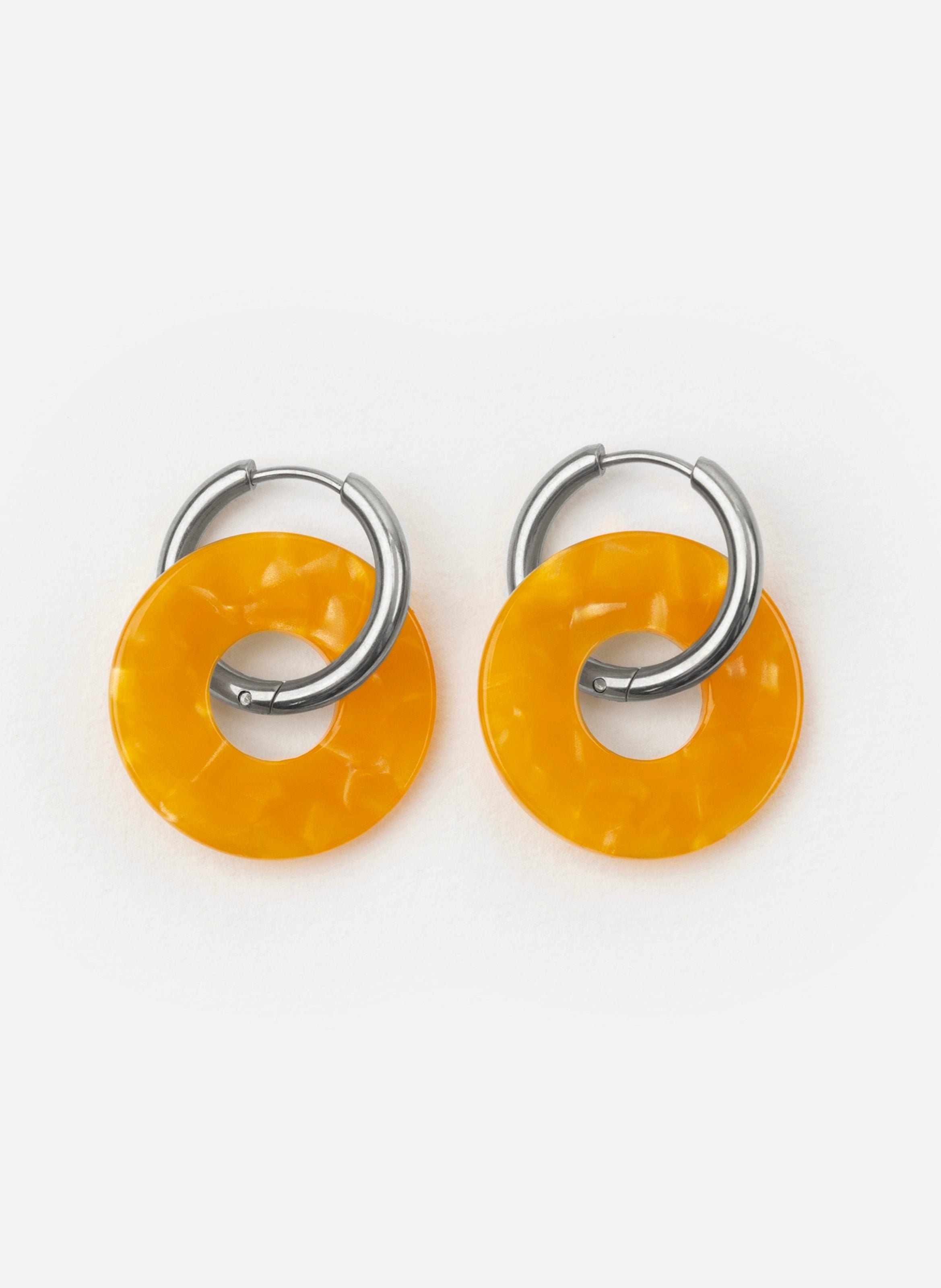 Boucles d'oreilles donuts avec anneaux en acier inoxydable argenté KURAGE GINZA Orange