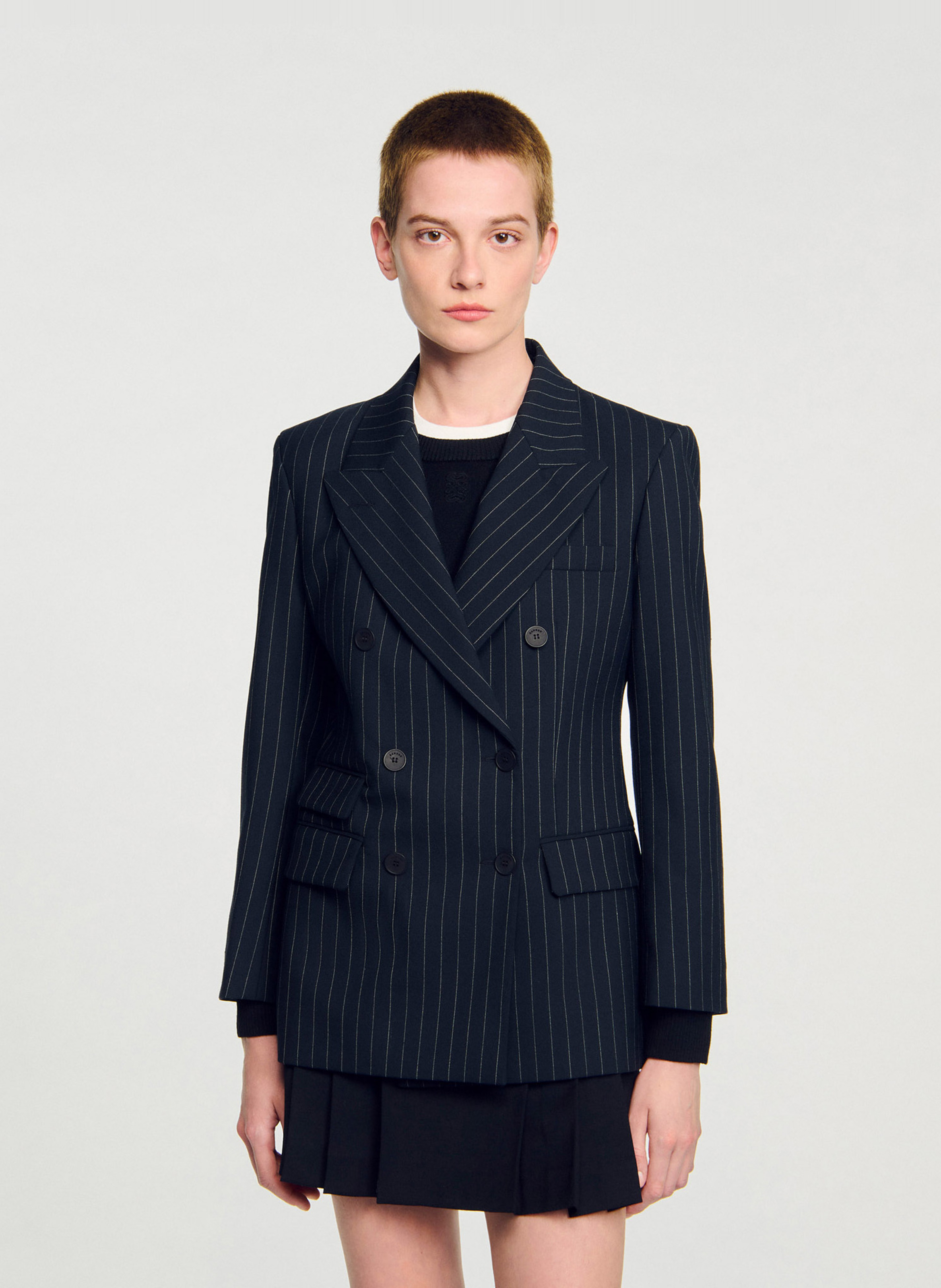 Veste tailleur rayée SANDRO Noir