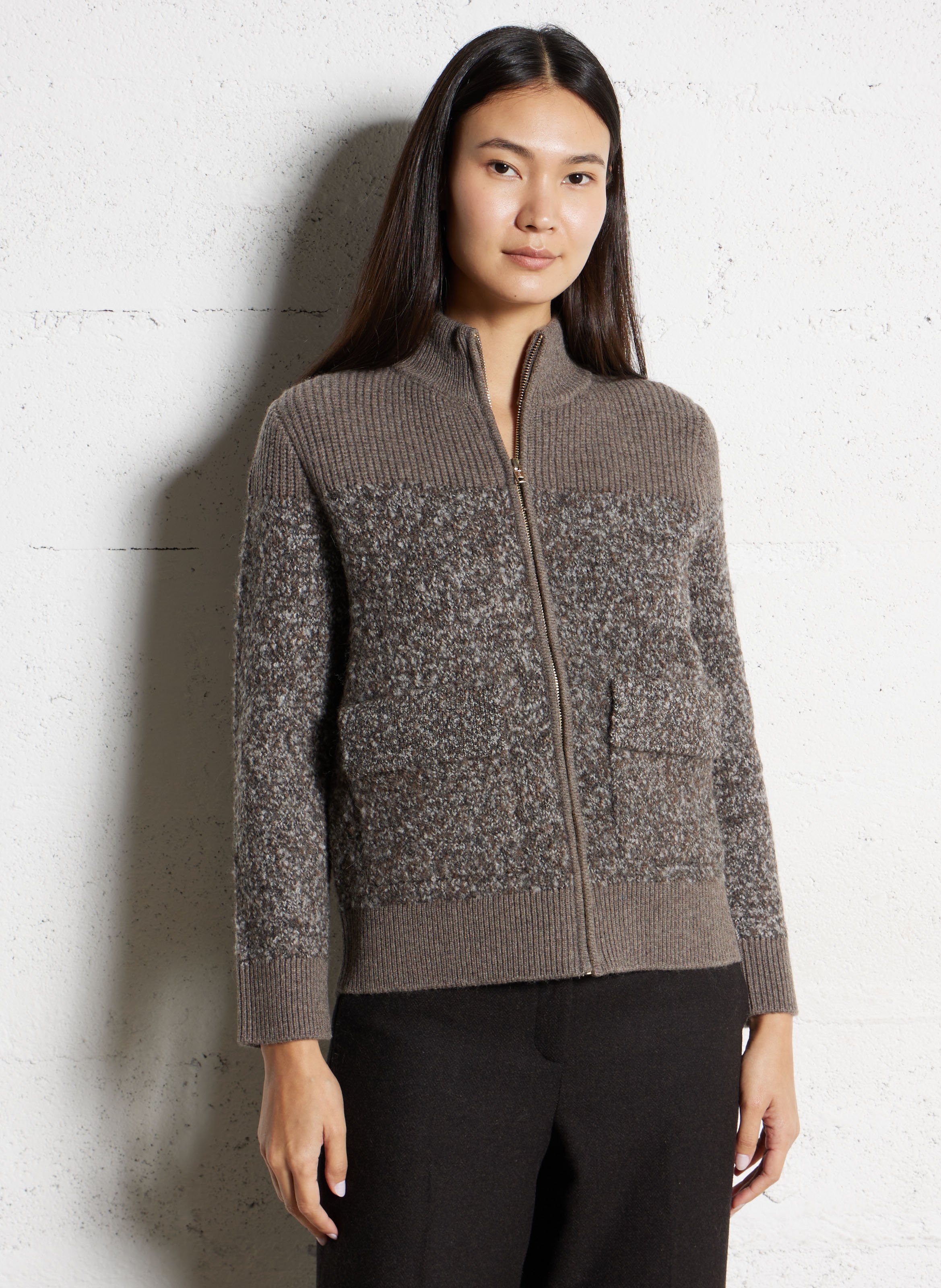 MAISON 123 Gilet droit col montant en laine mélangée claudio bis Gris