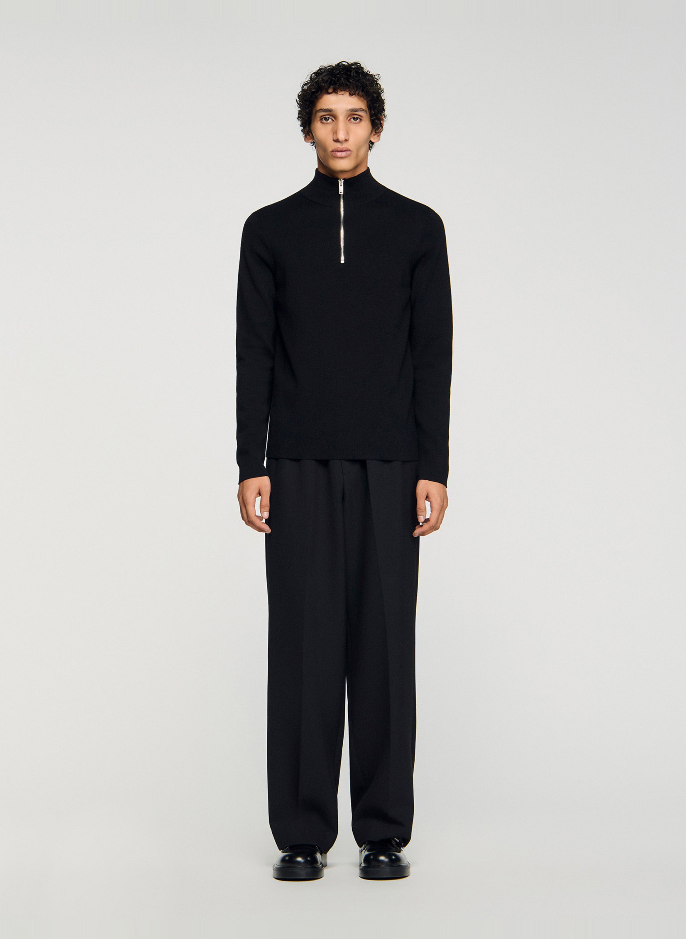 Pull col montant zippé en laine SANDRO Noir