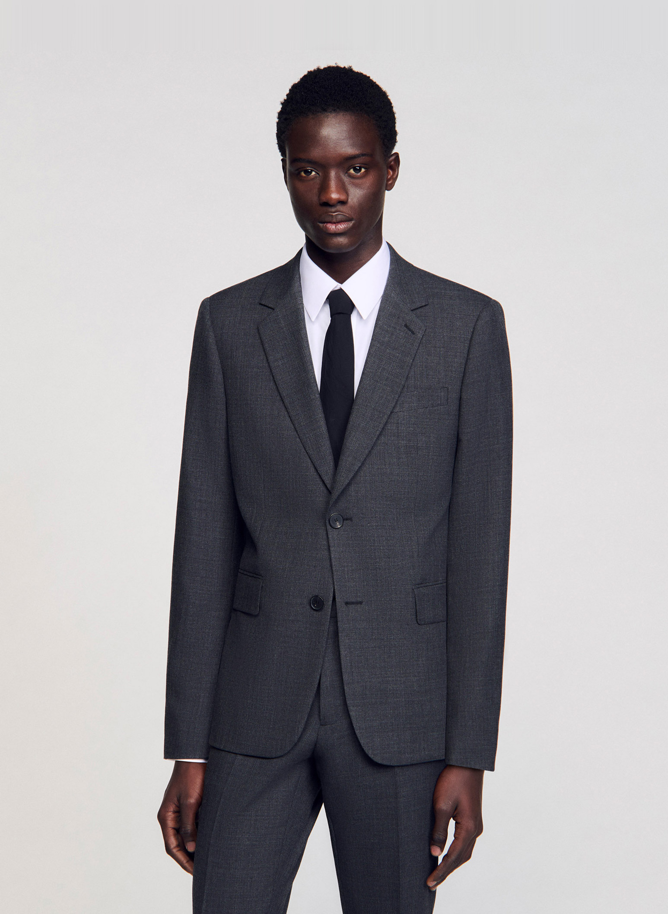 Veste col tailleur en laine SANDRO Gris