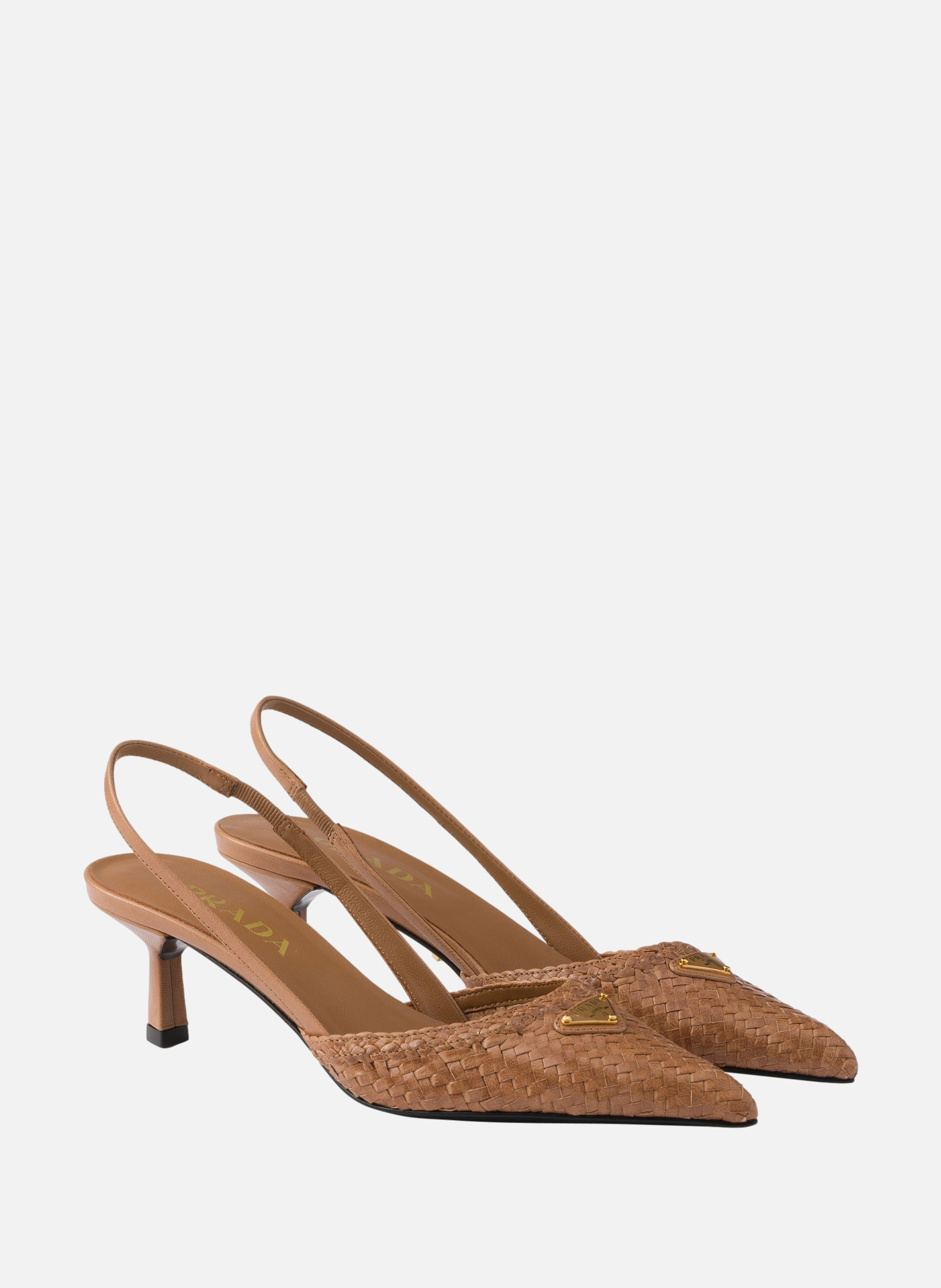 Escarpins à bride arrière en cuir tressé PRADA Beige