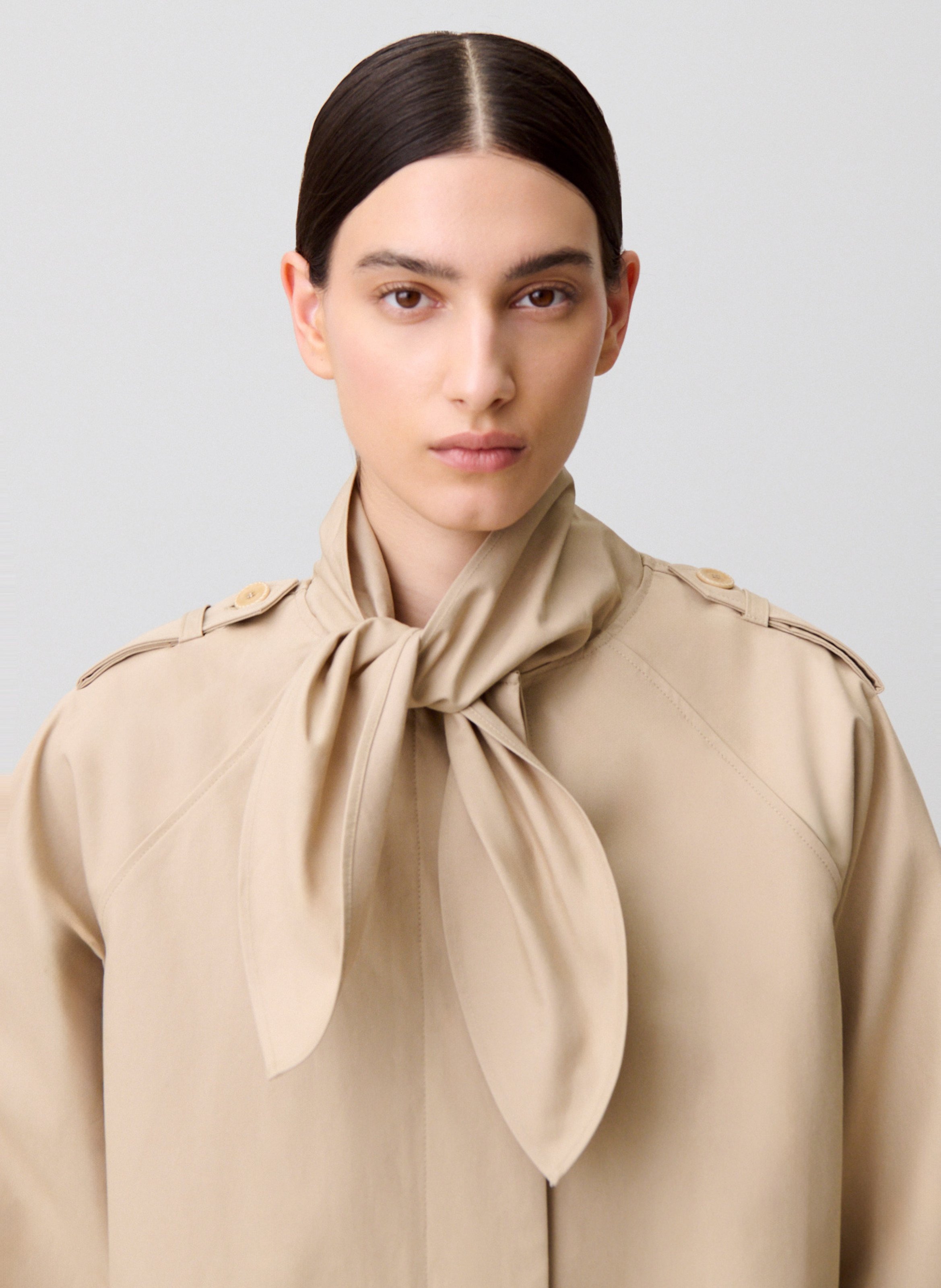 Trench droit col lavallière en coton CLAUDIE PIERLOT Beige