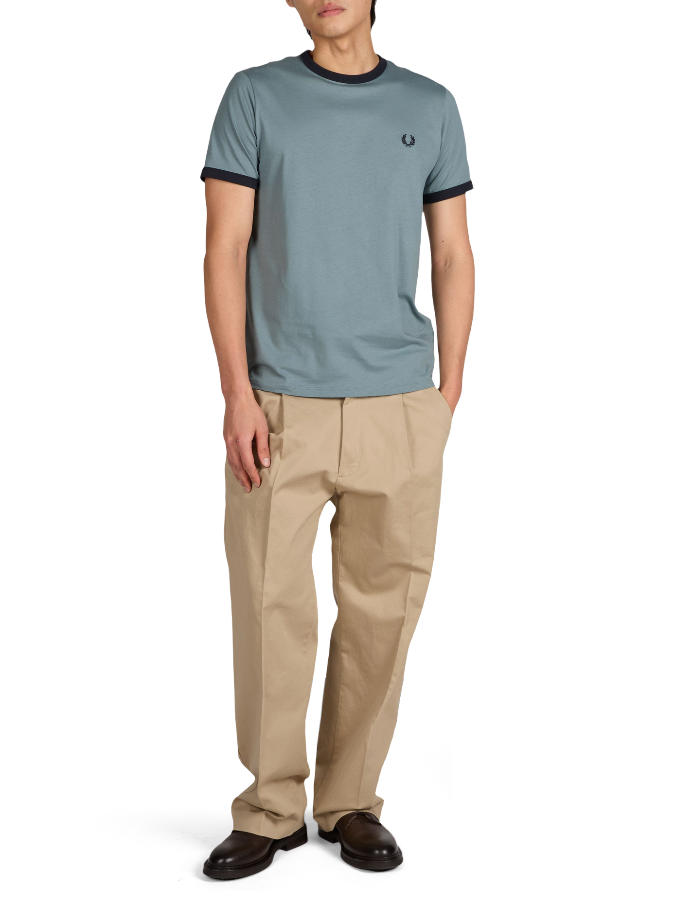 T-shirt à bordures contrastantes en coton FRED PERRY Bleu