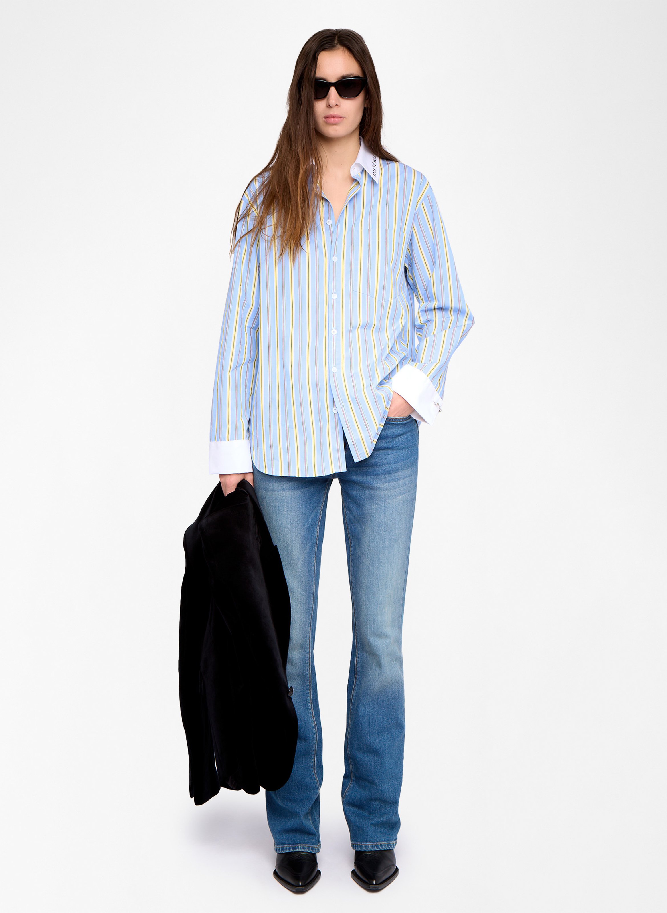 Chemise oversize col classique rayée en coton morning ZADIG&VOLTAIRE Bleu