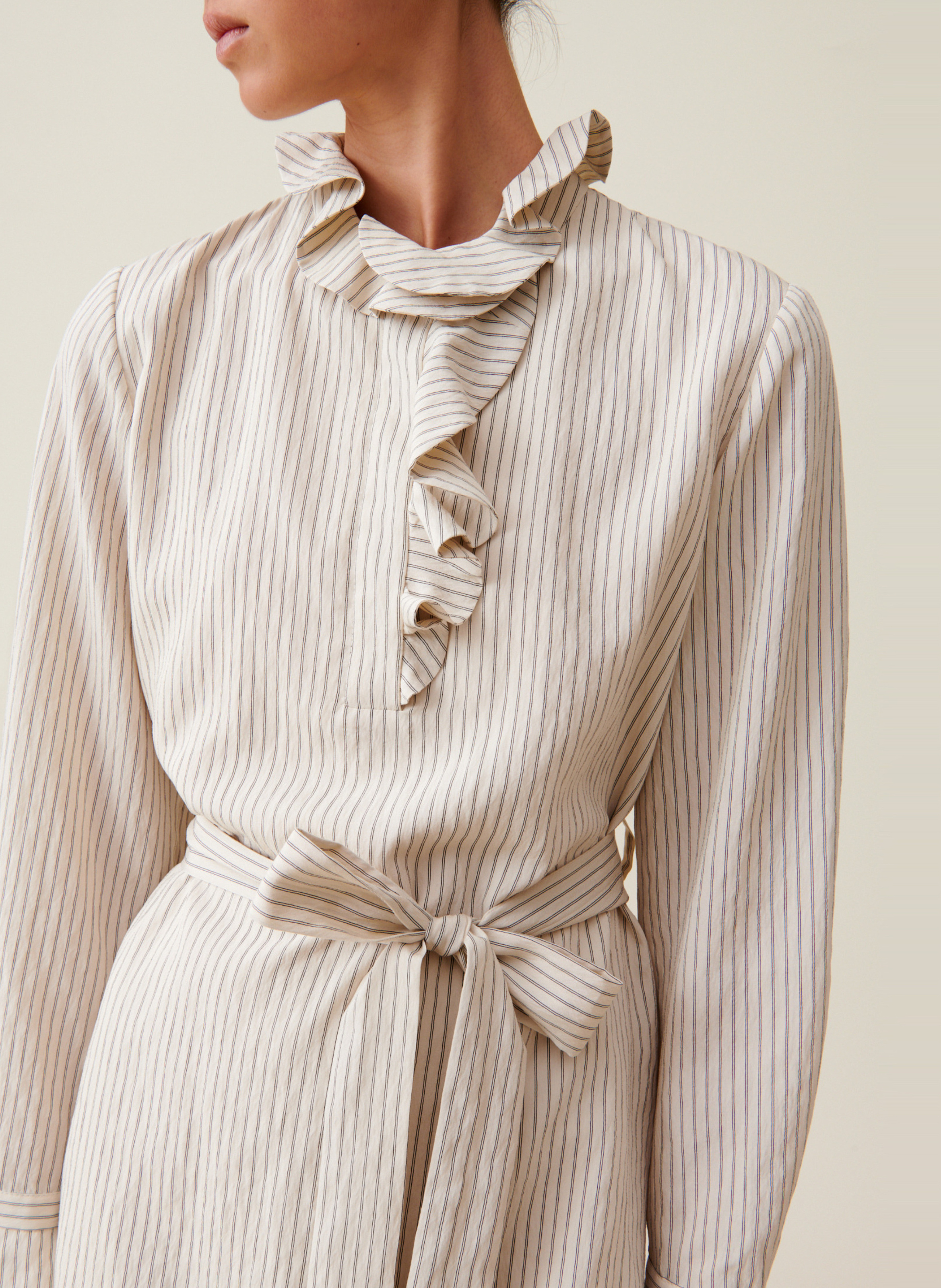 Robe courte col volanté rayée CLAUDIE PIERLOT Beige