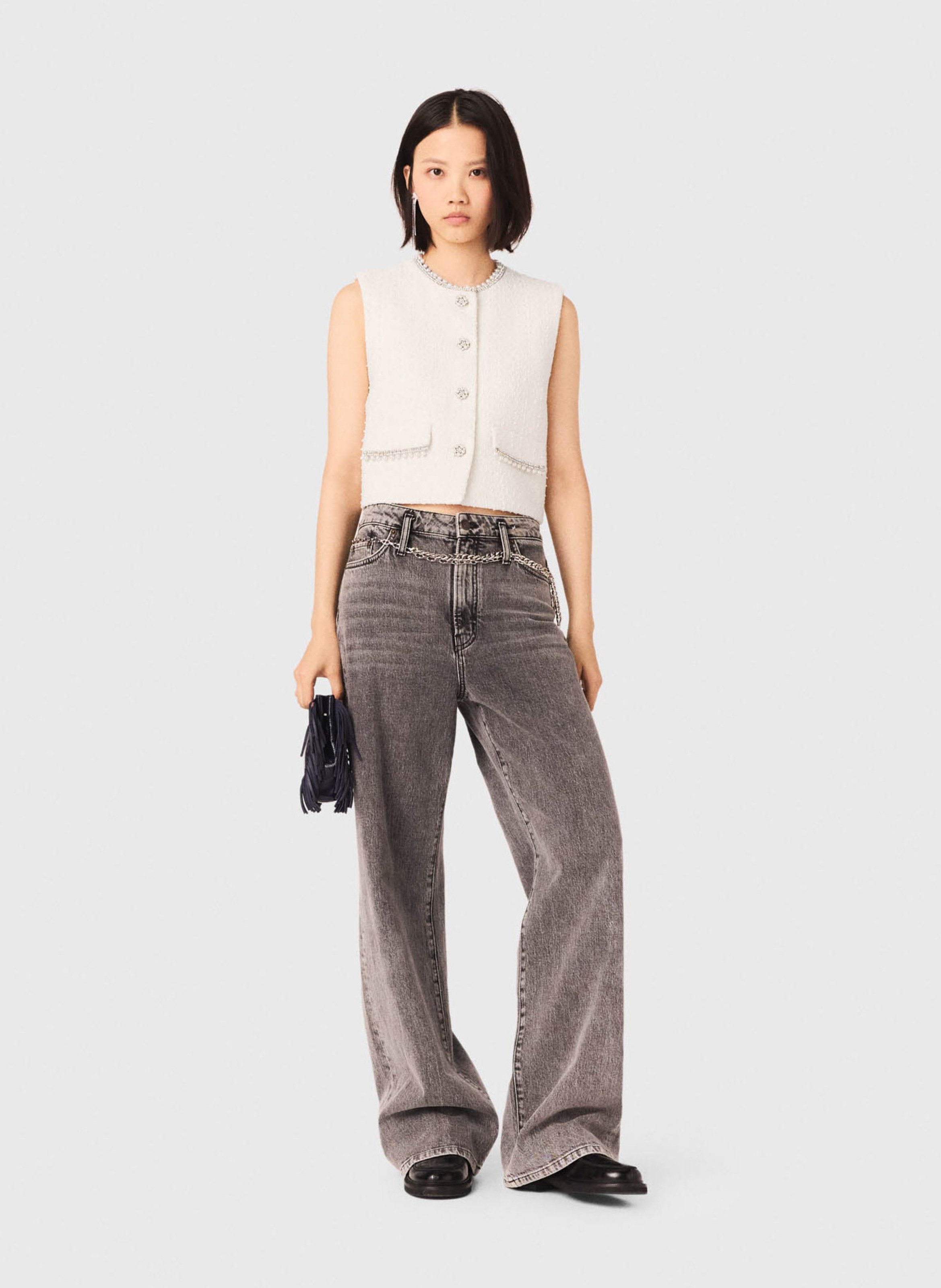 Gilet col rond en coton mélangé MAJE Beige