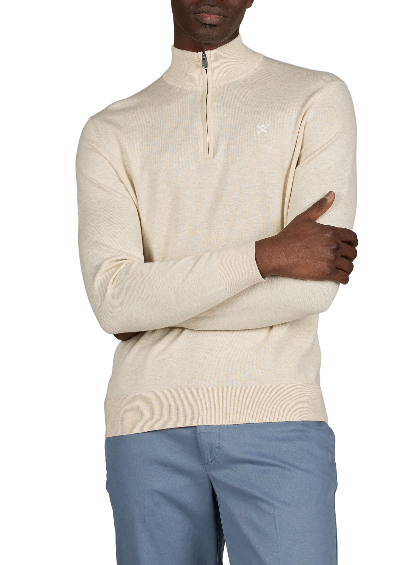 Pull col zippé en coton et soie HACKETT Beige